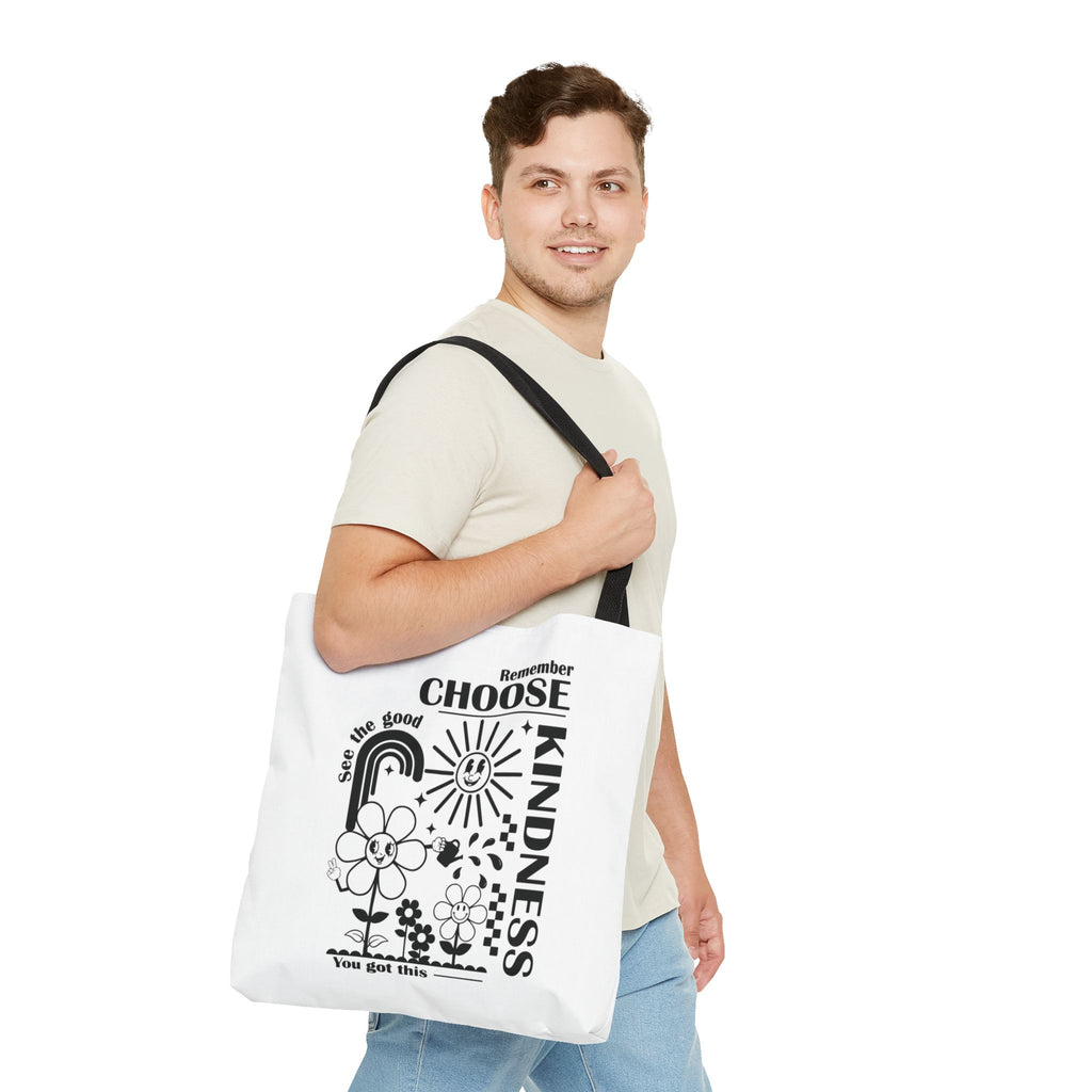 Choose Kindness Tote Bag — Inspirational Floral Rainbow Canvas Market Tote