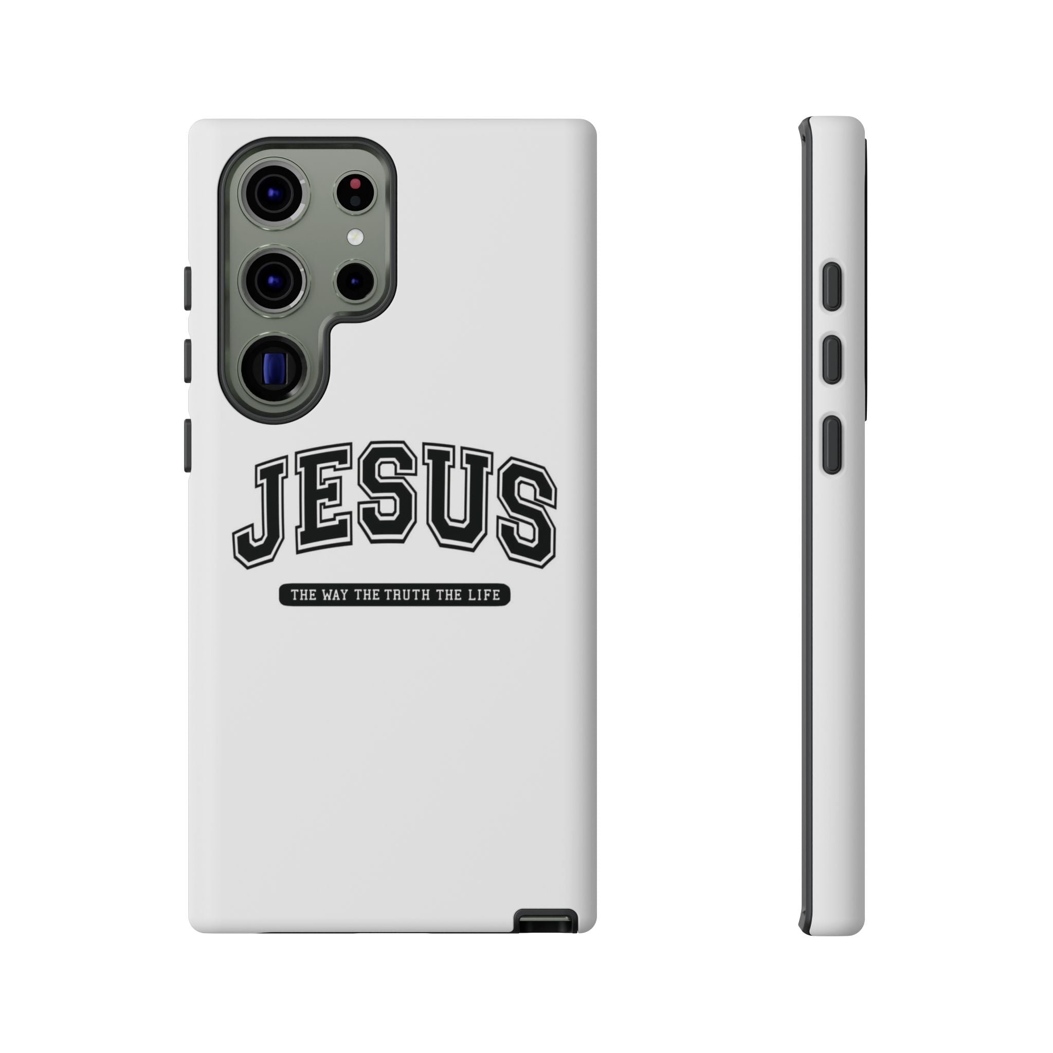 Jesus varsity phone case — 'Jesus: The Way The Truth The Life' tough protective cover