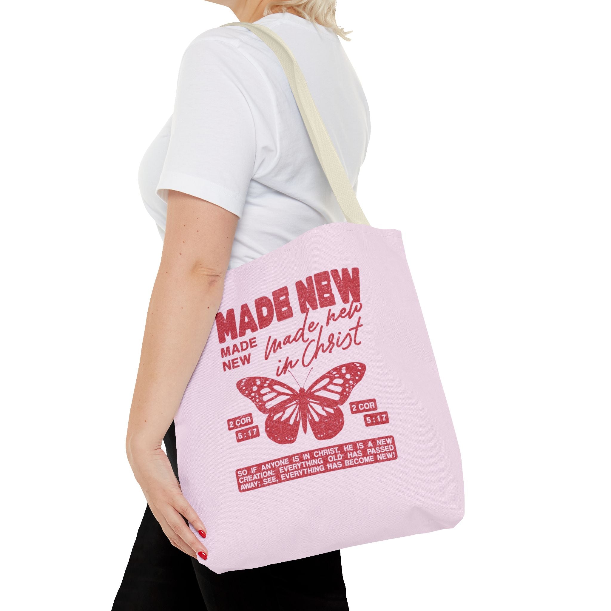 "Made New in Christ" Pink Butterfly Tote