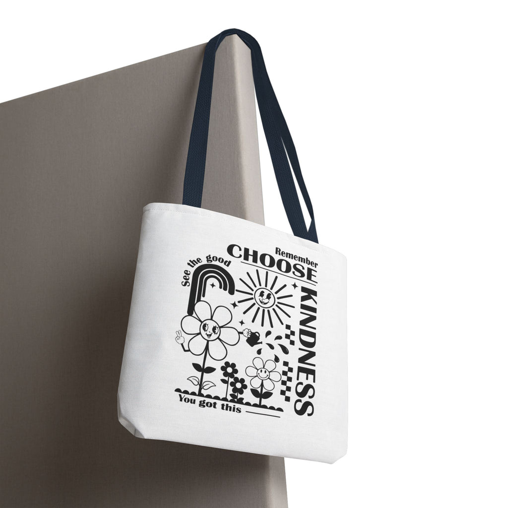 Choose Kindness Tote Bag — Inspirational Floral Rainbow Canvas Market Tote