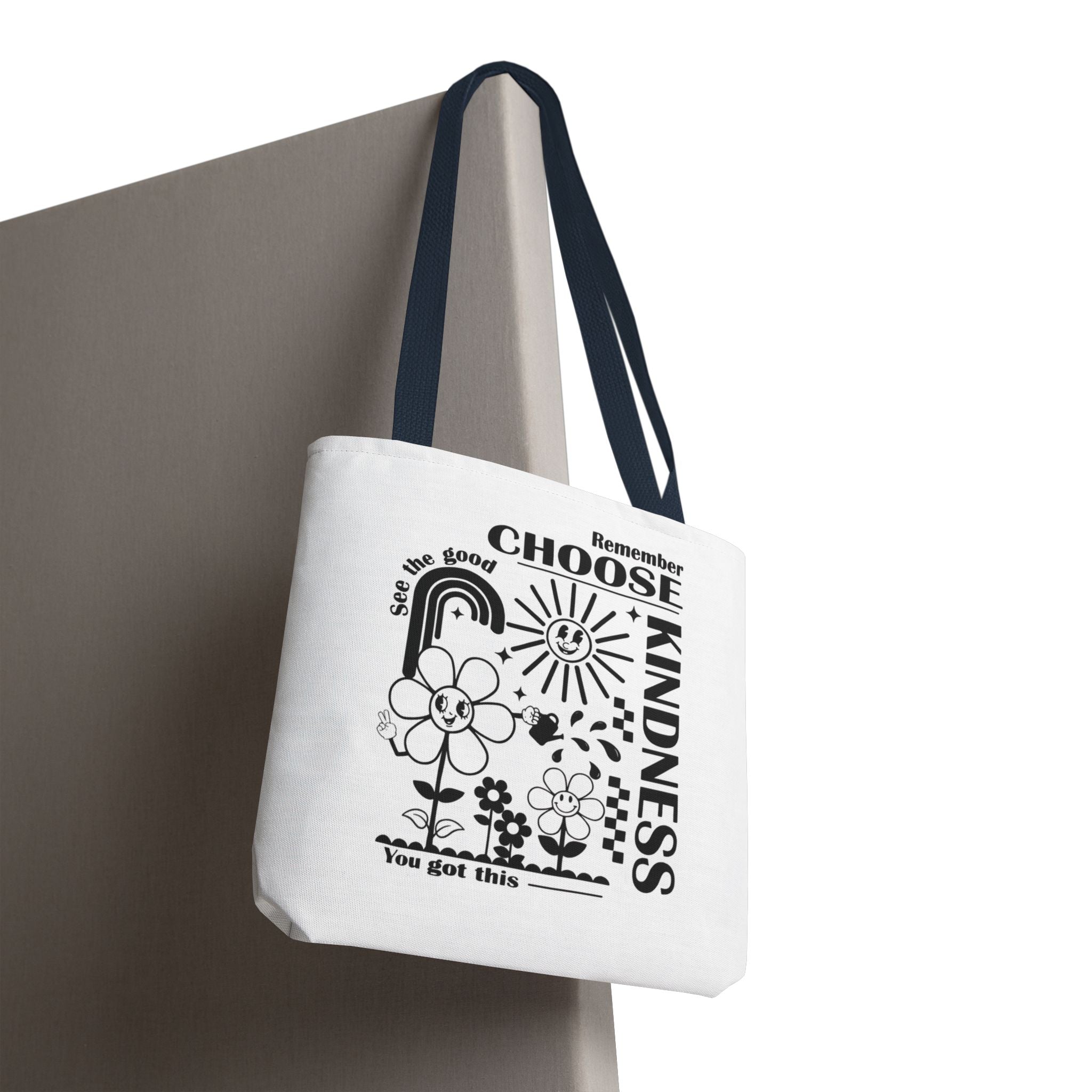Choose Kindness Tote Bag — Inspirational Floral Rainbow Canvas Market Tote