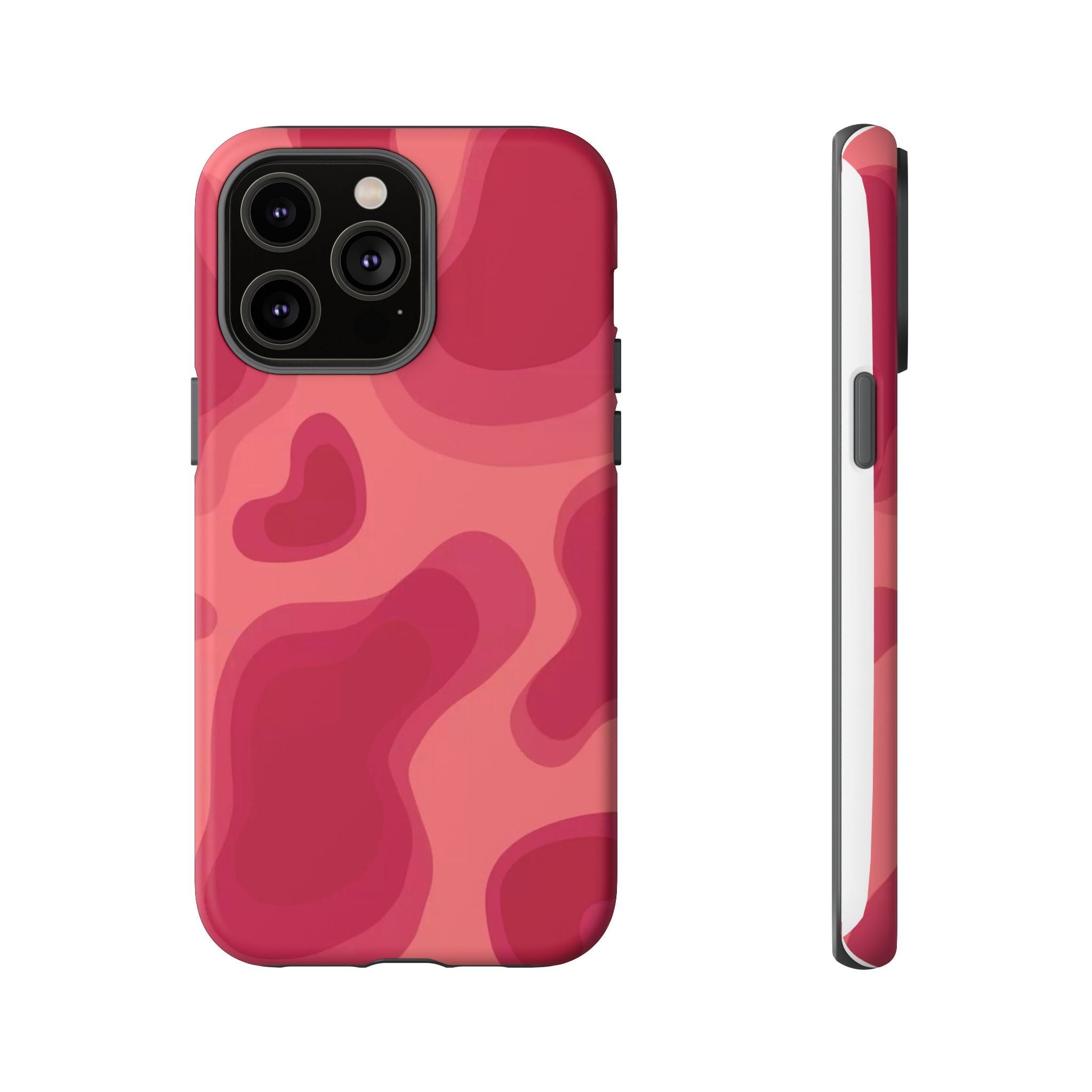 Red Pink Camo iPhone Case — Abstract Heart Pattern Tough Protective Cover