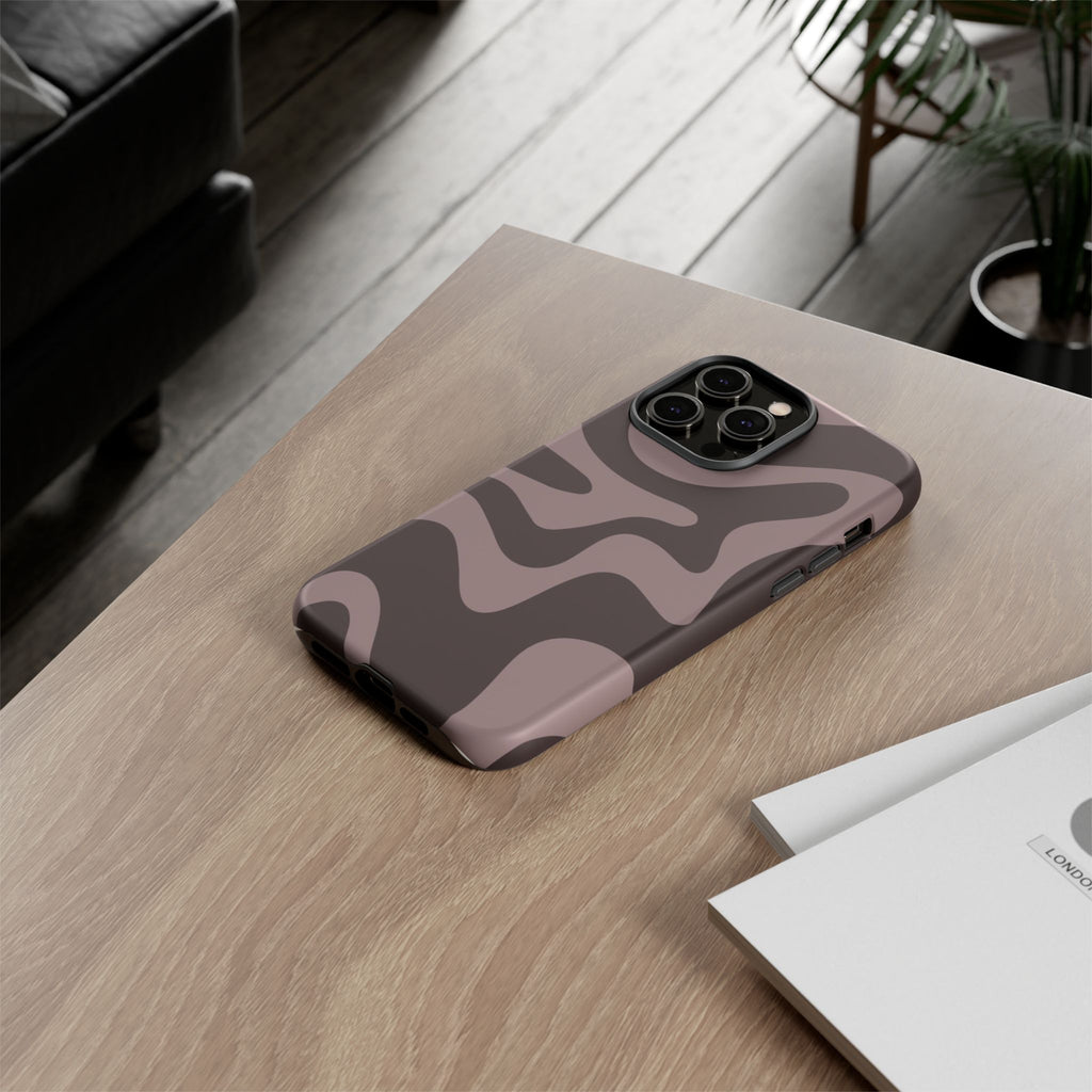Camouflage Swirl iPhone Case — Matte Brown Abstract Camo Protective Cover