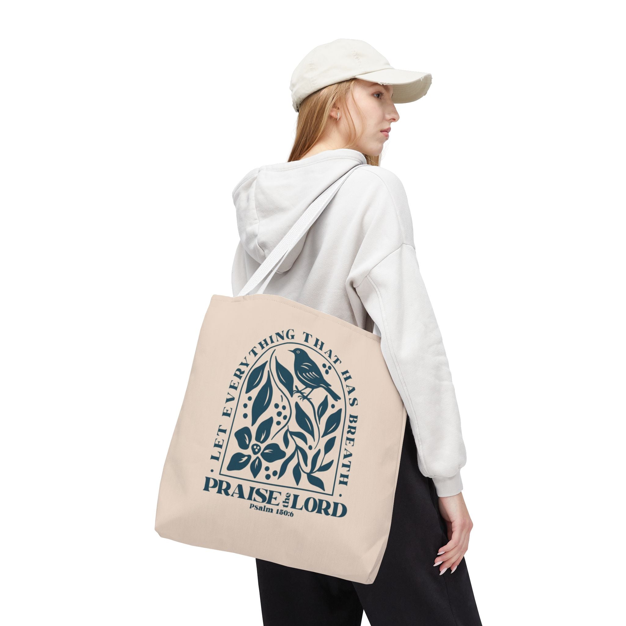 "Praise the Lord" Floral Psalm 150:6 Tote Bag