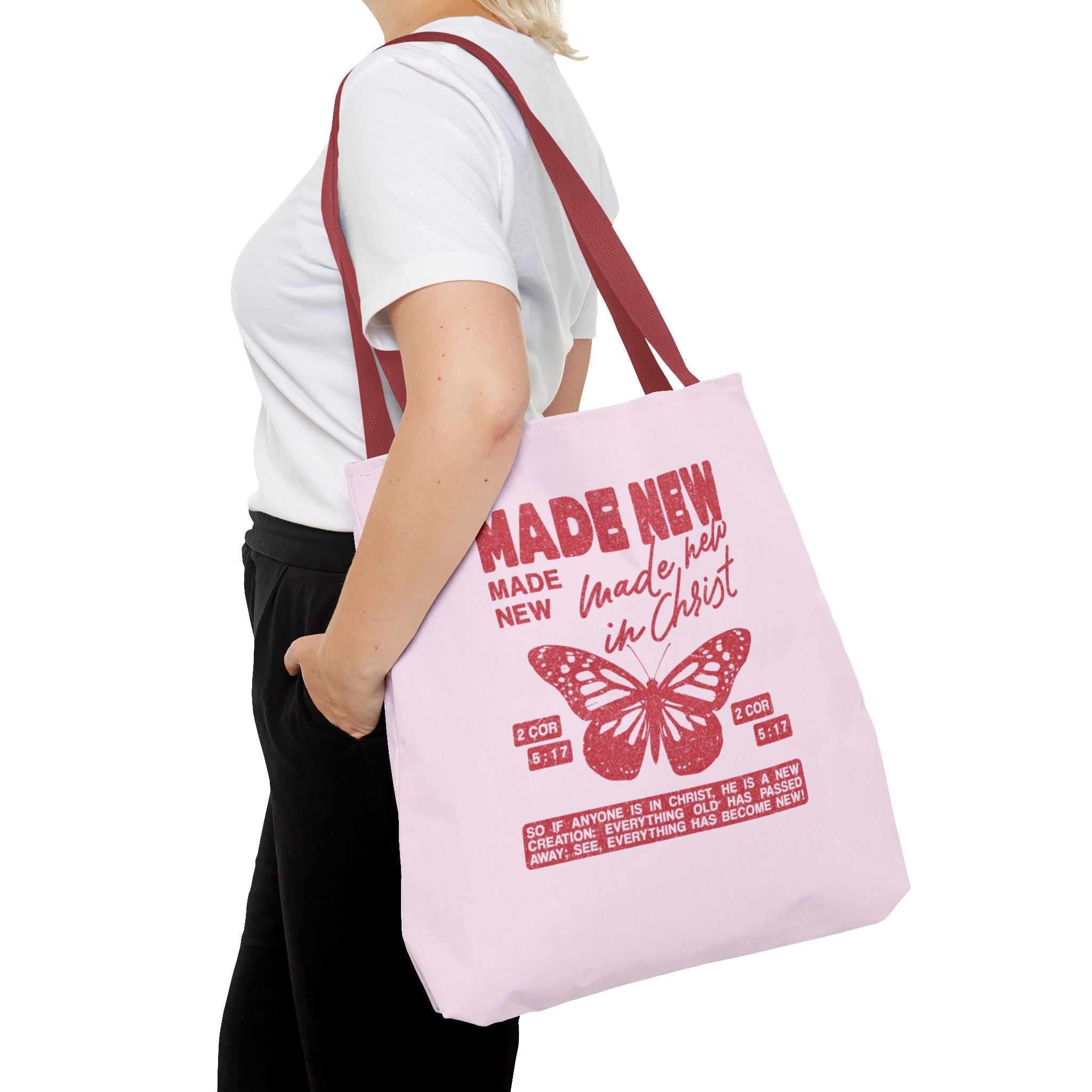 "Made New in Christ" Pink Butterfly Tote