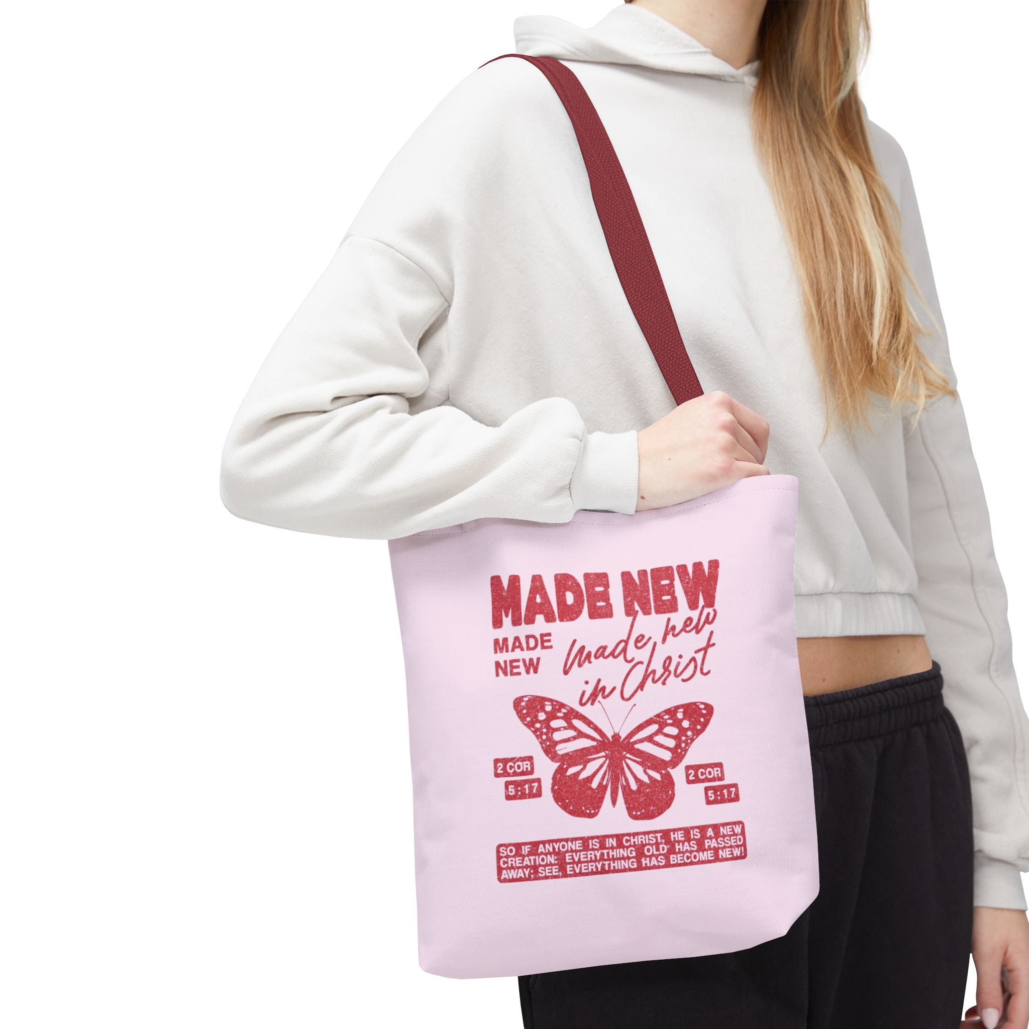 "Made New in Christ" Pink Butterfly Tote