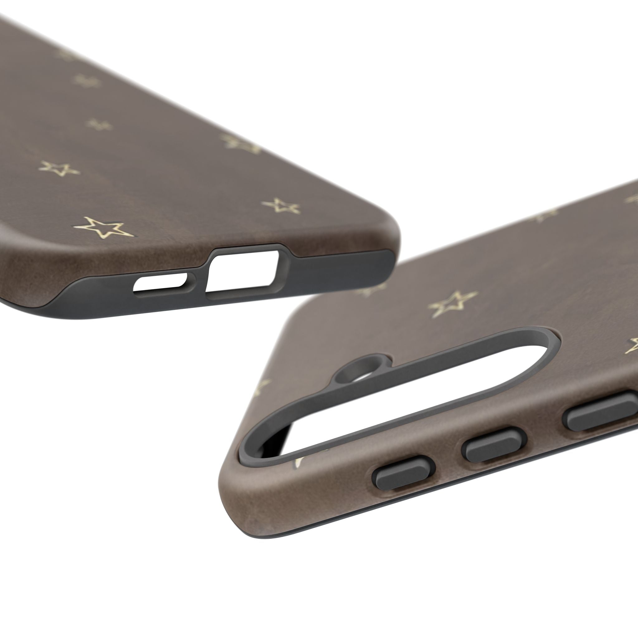 Brown Star Pattern Tough Phone Case – Rugged Leather-Look Protection