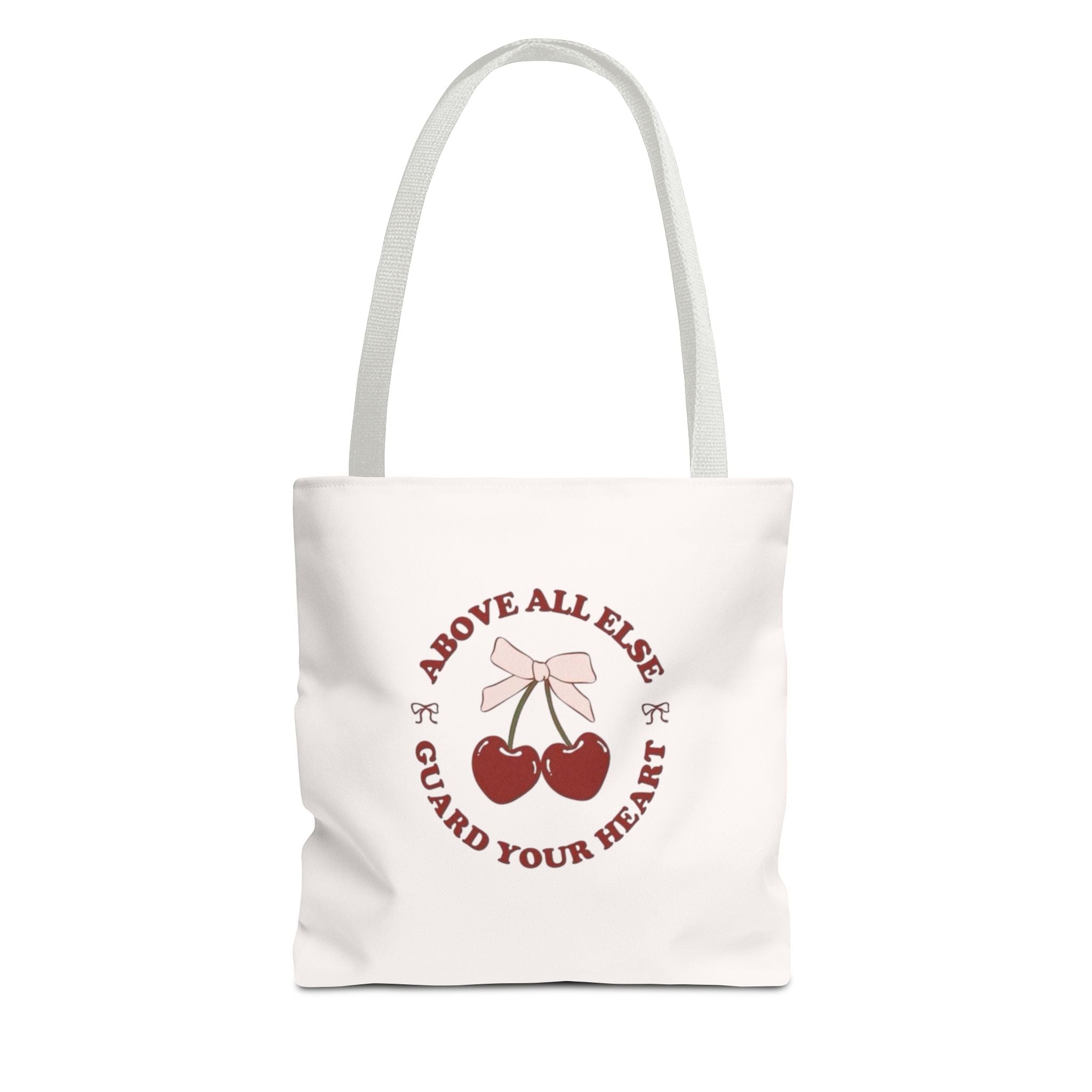"Above All Else Guard Your Heart" Cherry Graphic Tote Bag