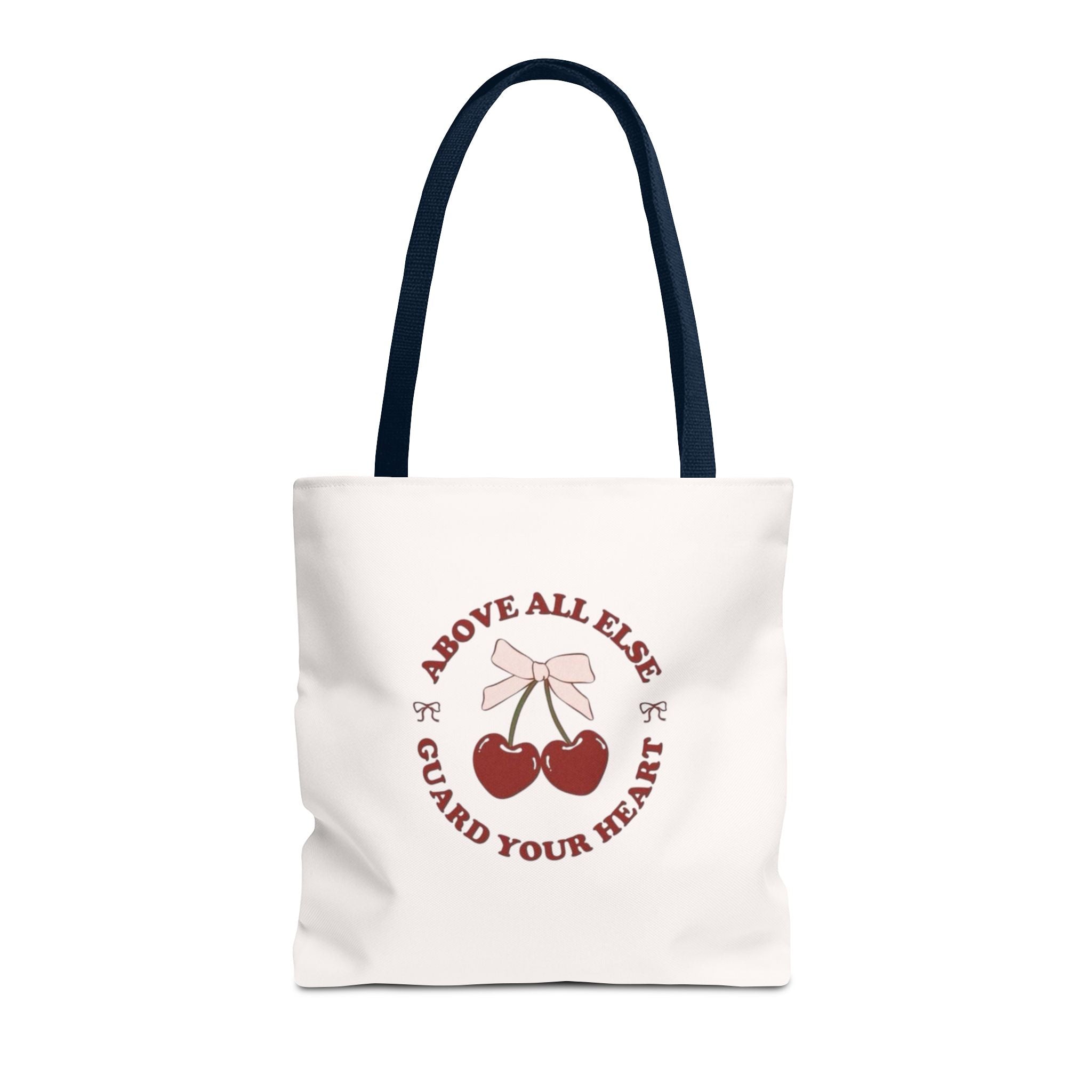 "Above All Else Guard Your Heart" Cherry Graphic Tote Bag