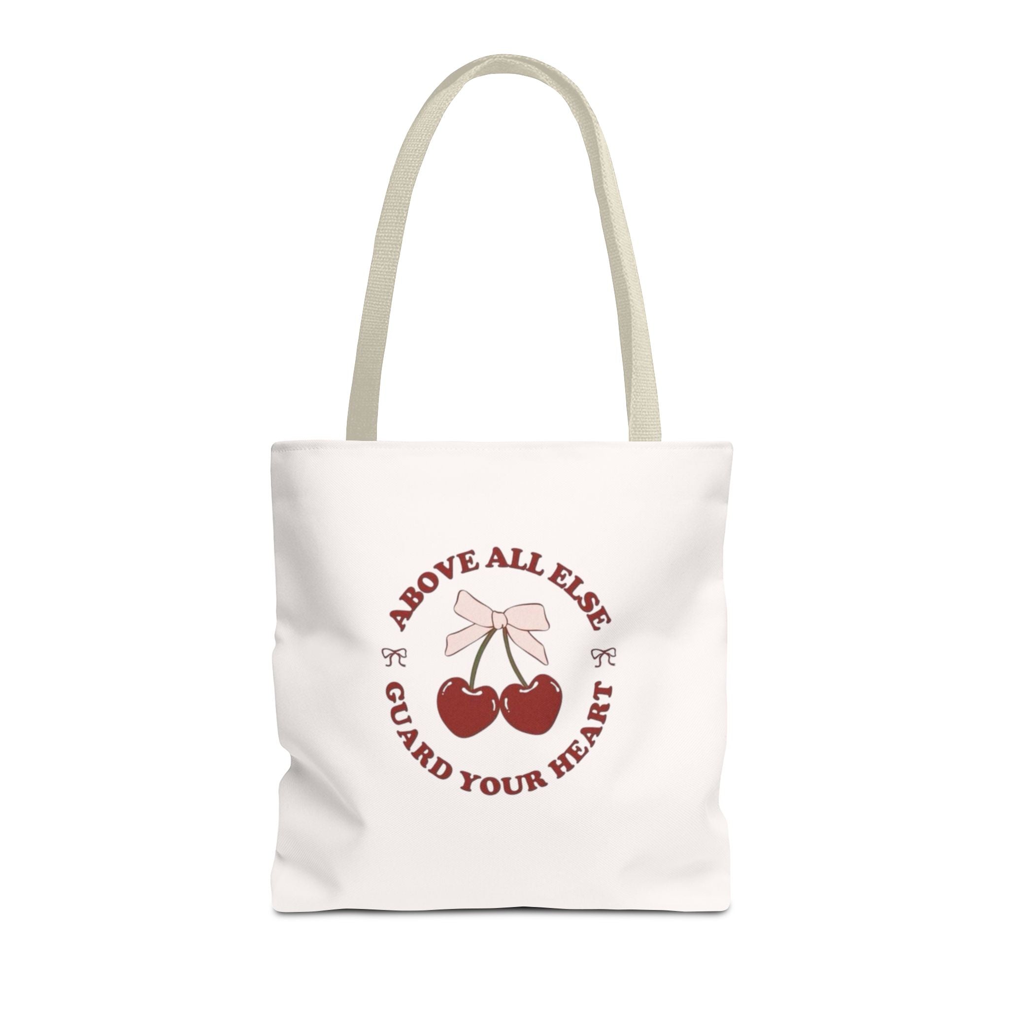 "Above All Else Guard Your Heart" Cherry Graphic Tote Bag