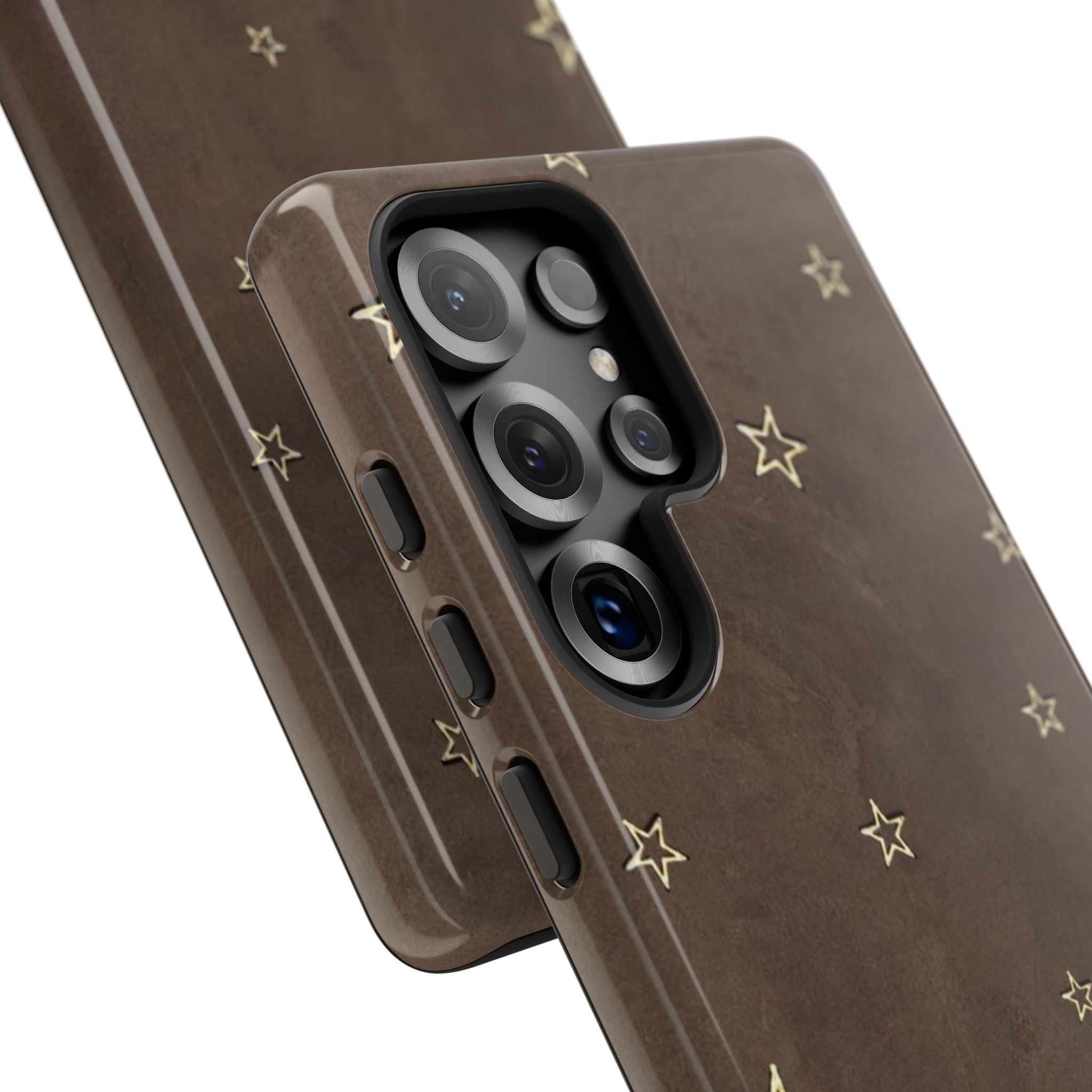 Brown Star Pattern Tough Phone Case – Rugged Leather-Look Protection