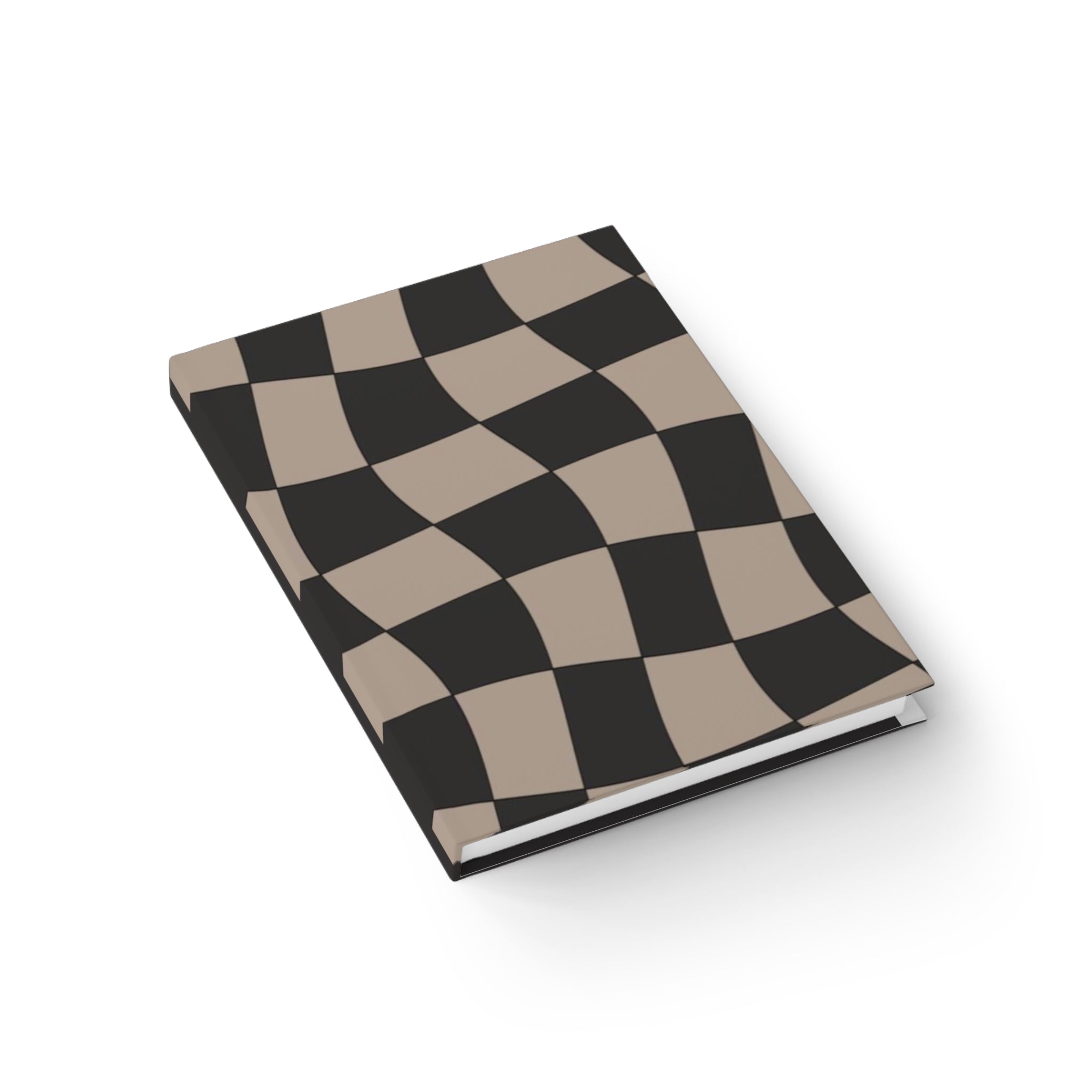 Wavy Checkerboard Hardcover Ruled Journal — Retro Black & Taupe Journal