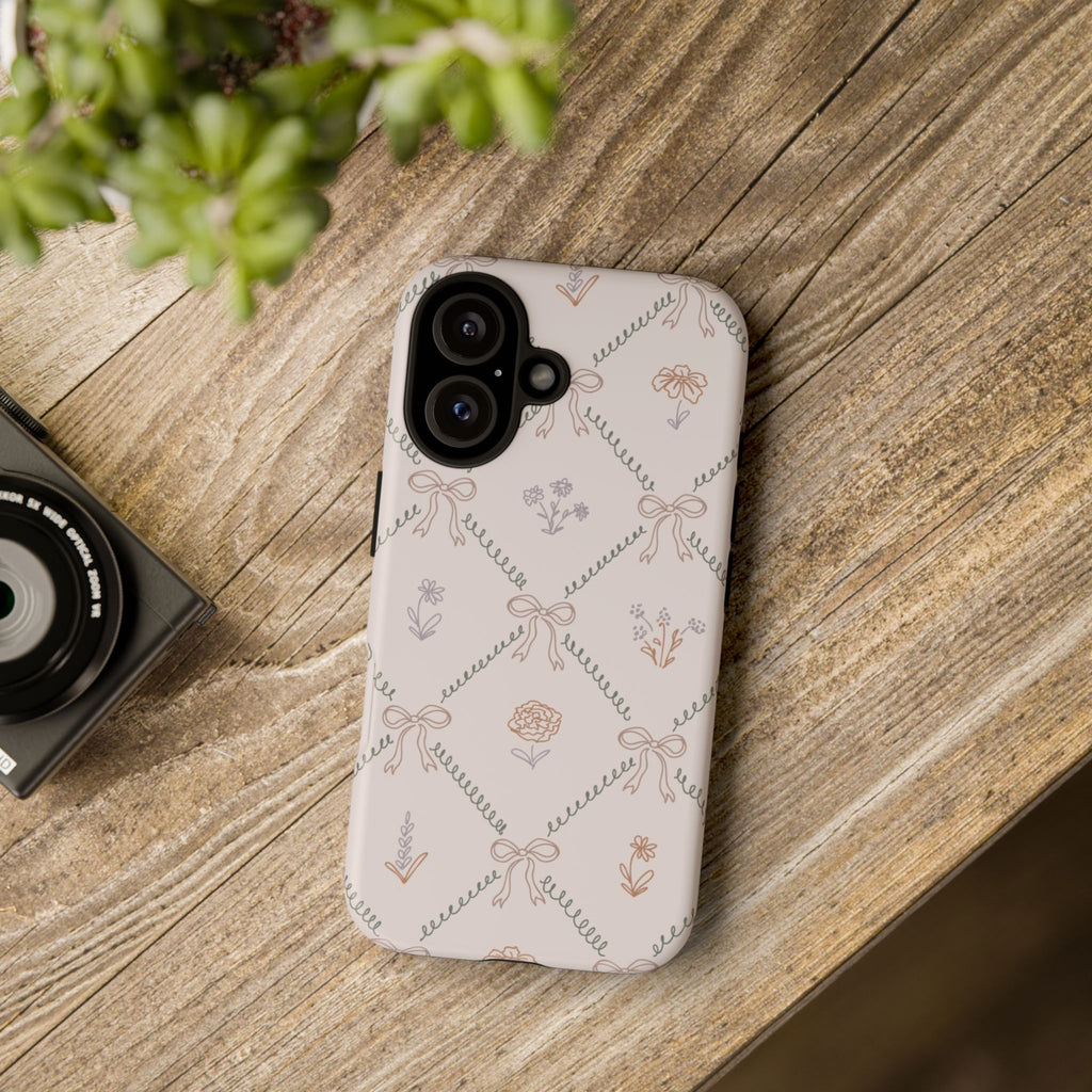 Floral Bow Pattern Tough iPhone Case