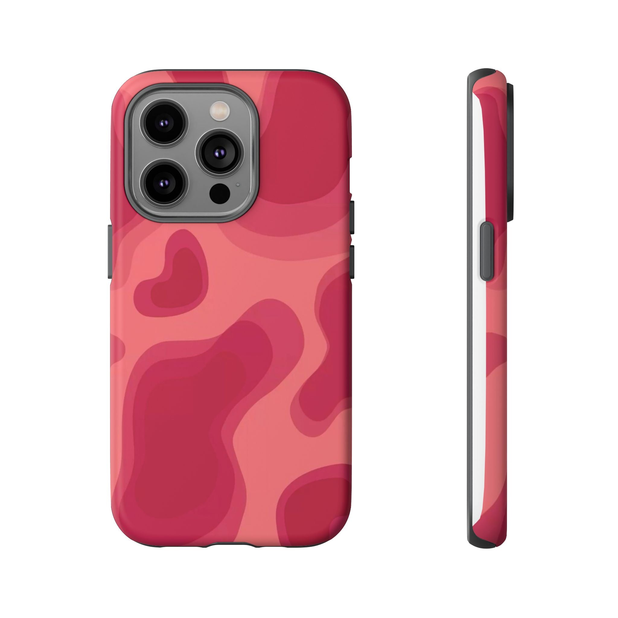 Red Pink Camo iPhone Case — Abstract Heart Pattern Tough Protective Cover