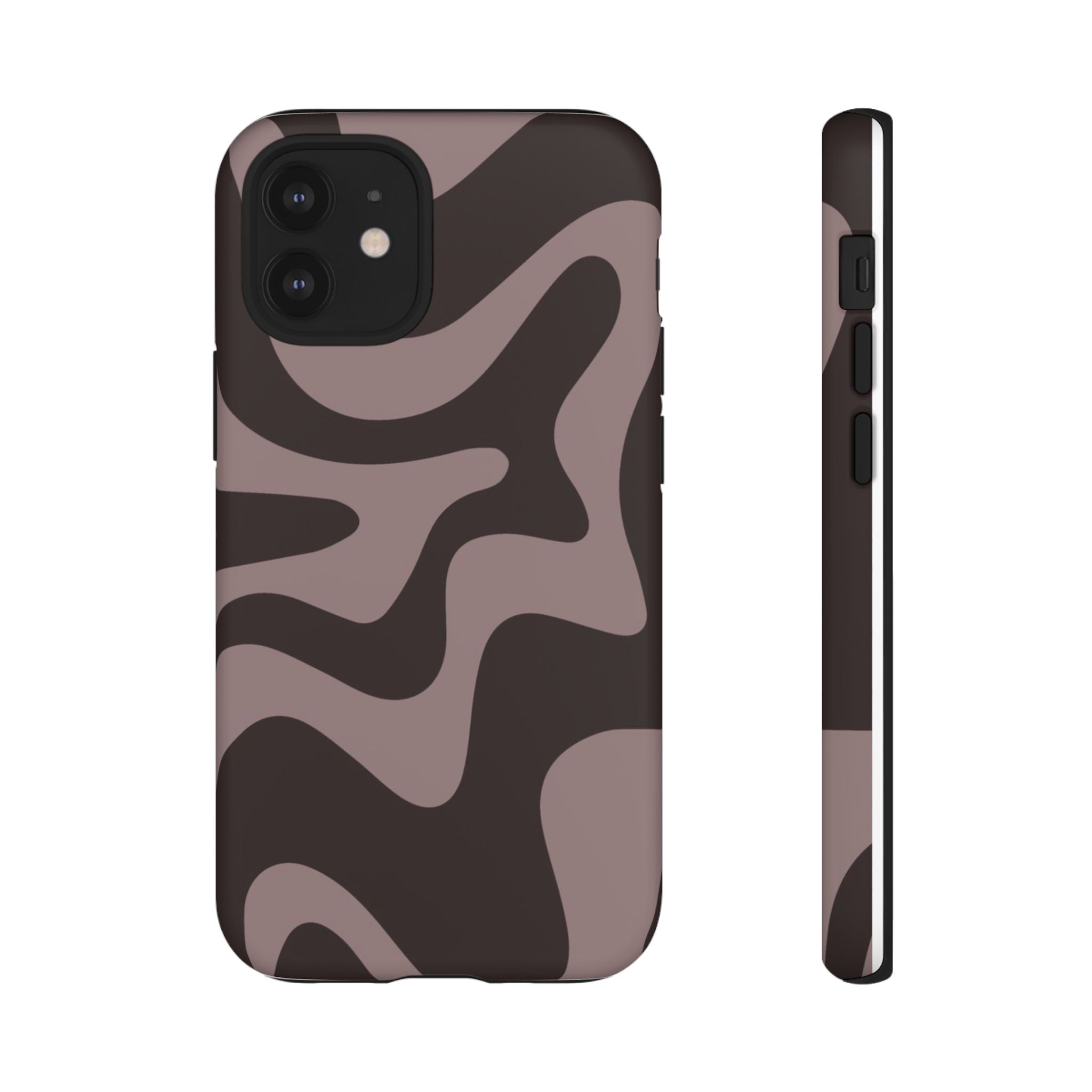 Camouflage Swirl iPhone Case — Matte Brown Abstract Camo Protective Cover