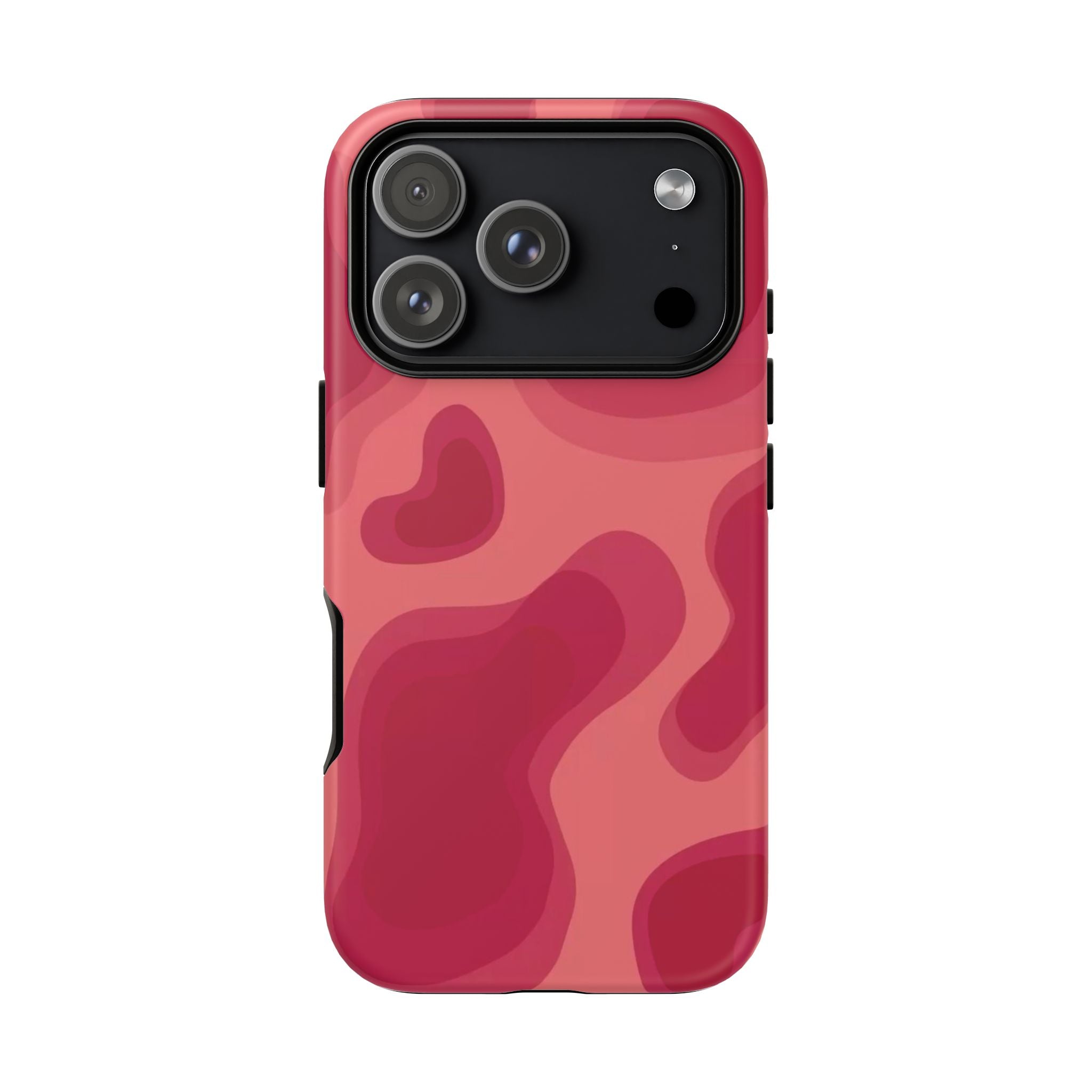 Red Pink Camo iPhone Case — Abstract Heart Pattern Tough Protective Cover