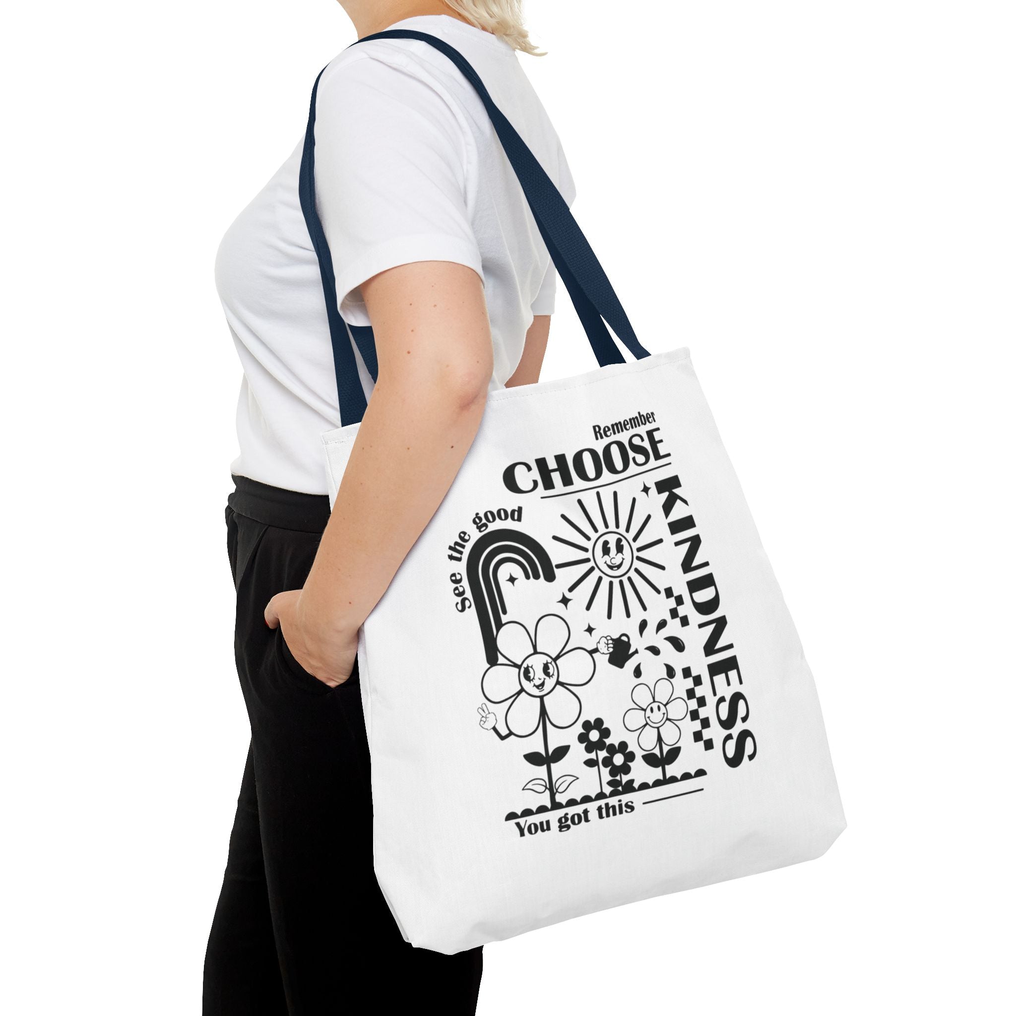 Choose Kindness Tote Bag — Inspirational Floral Rainbow Canvas Market Tote
