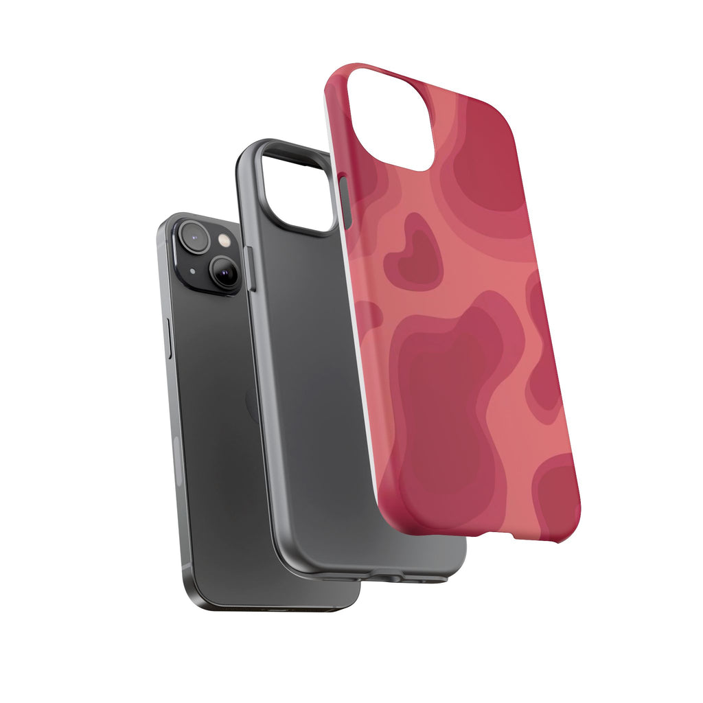 Red Pink Camo iPhone Case — Abstract Heart Pattern Tough Protective Cover