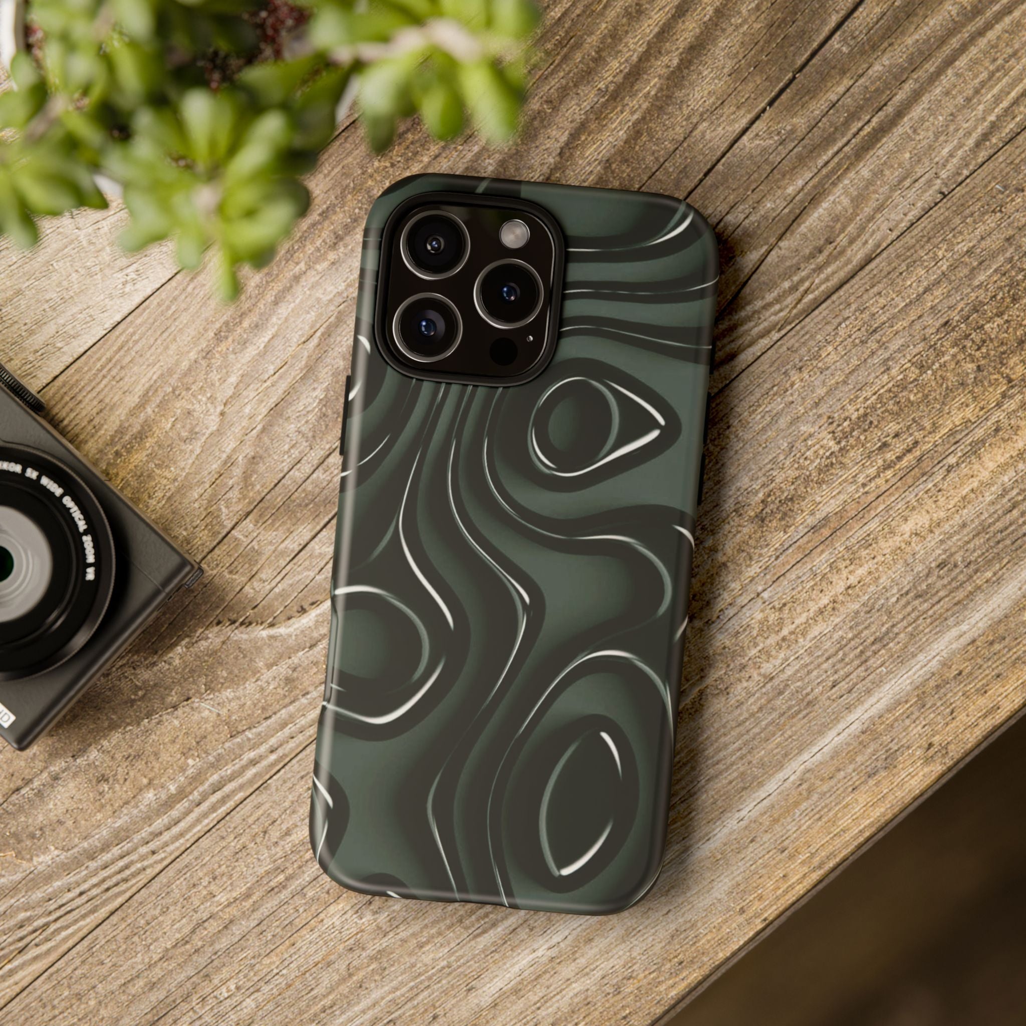 Dark Green Abstract Swirl Tough Phone Case