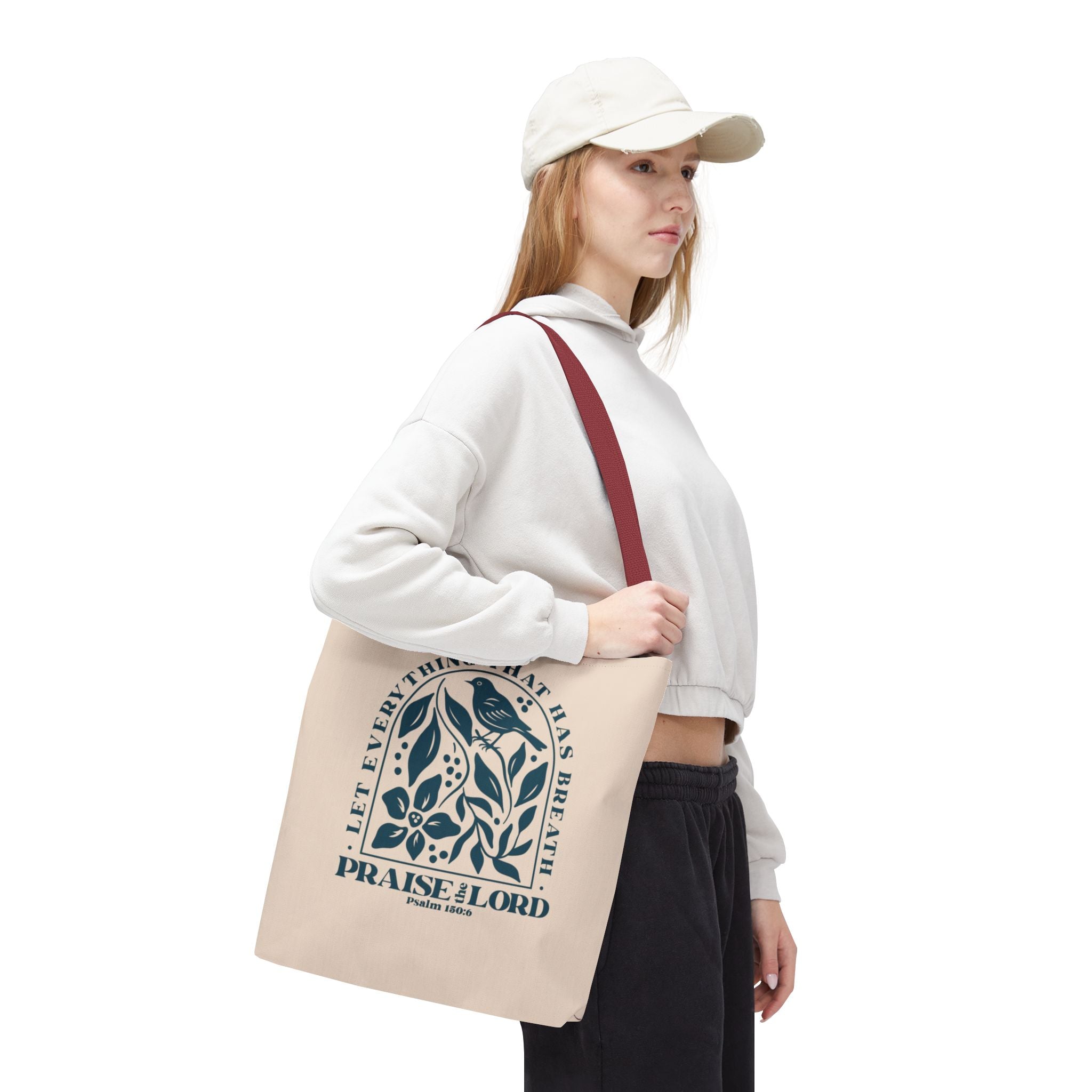 "Praise the Lord" Floral Psalm 150:6 Tote Bag