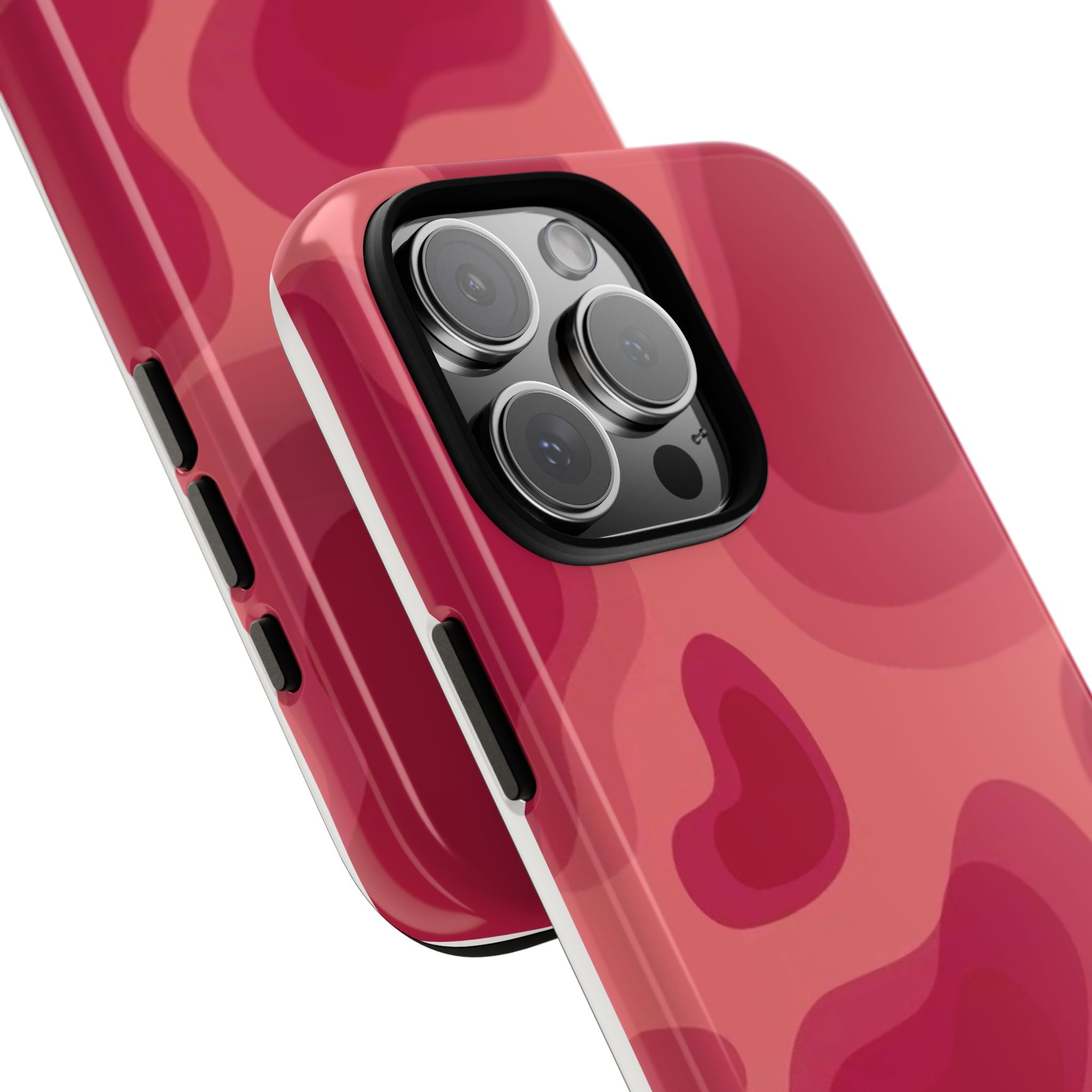 Red Pink Camo iPhone Case — Abstract Heart Pattern Tough Protective Cover