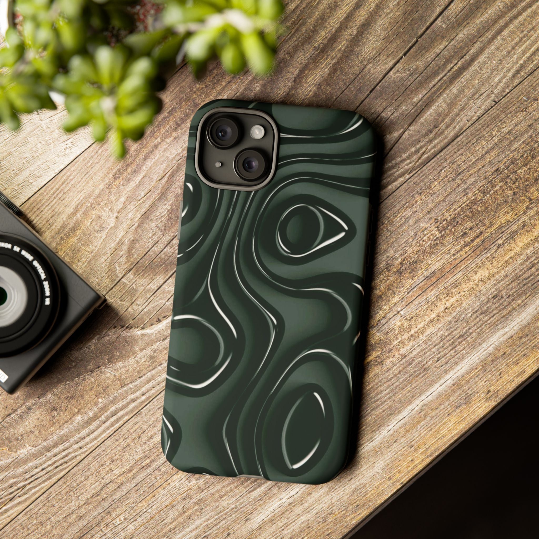 Dark Green Abstract Swirl Tough Phone Case