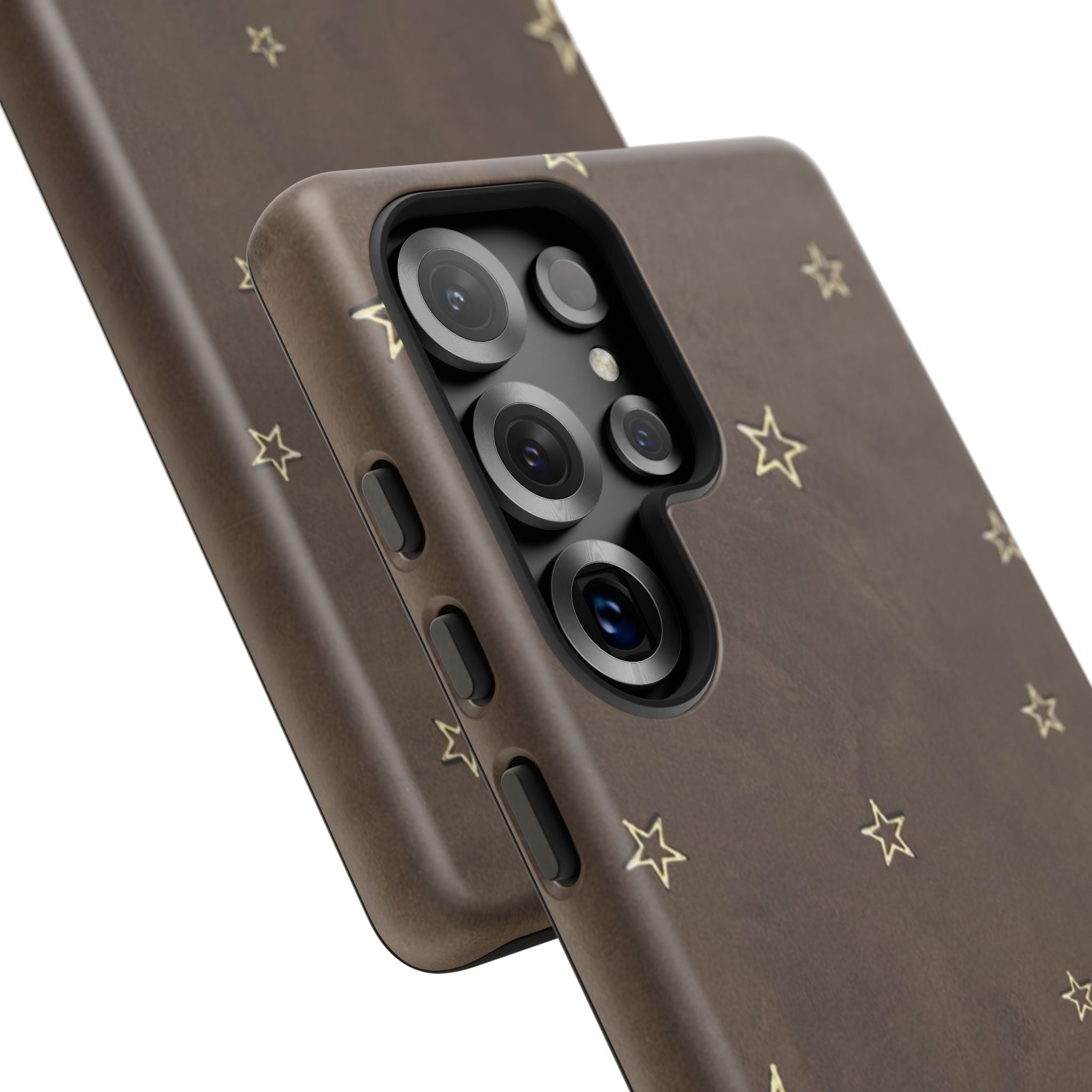 Brown Star Pattern Tough Phone Case – Rugged Leather-Look Protection