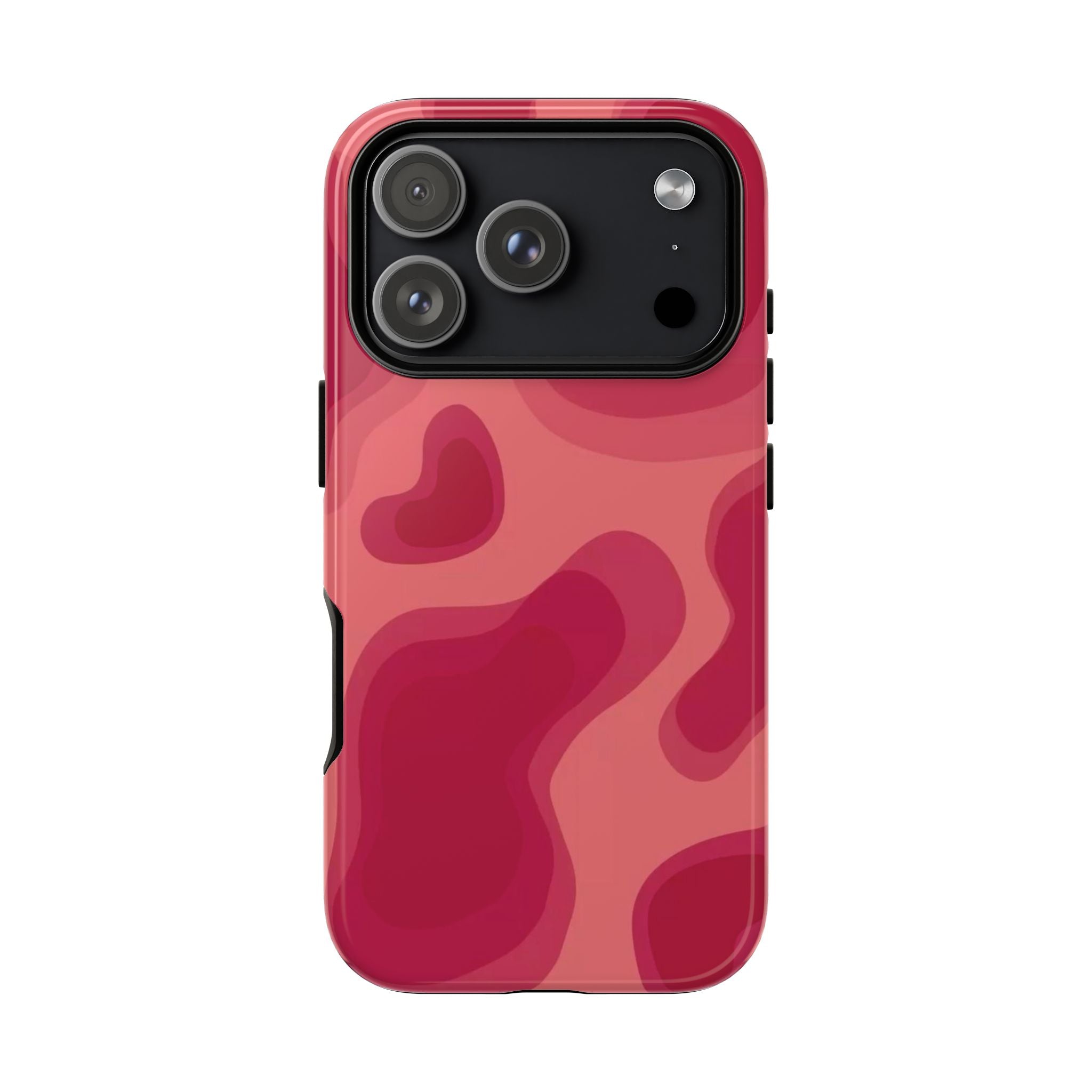 Red Pink Camo iPhone Case — Abstract Heart Pattern Tough Protective Cover