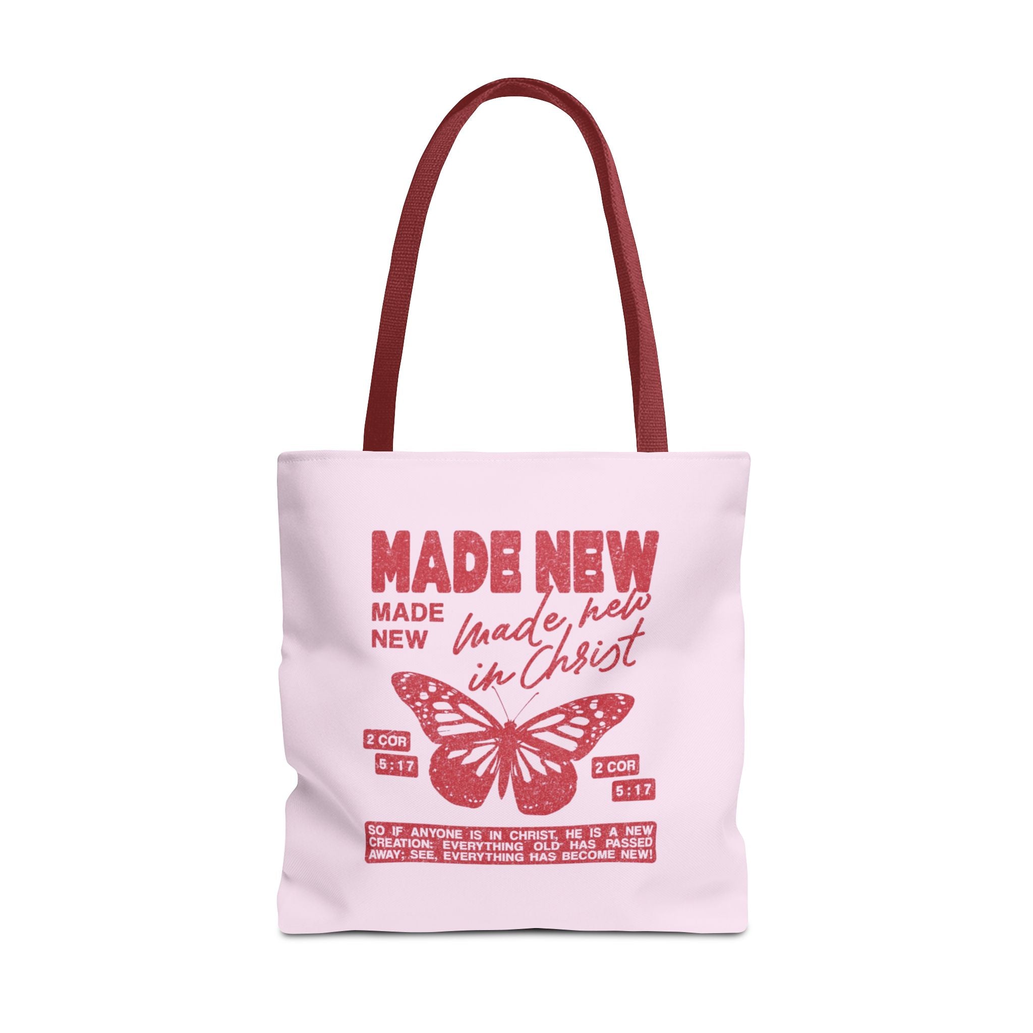 "Made New in Christ" Pink Butterfly Tote