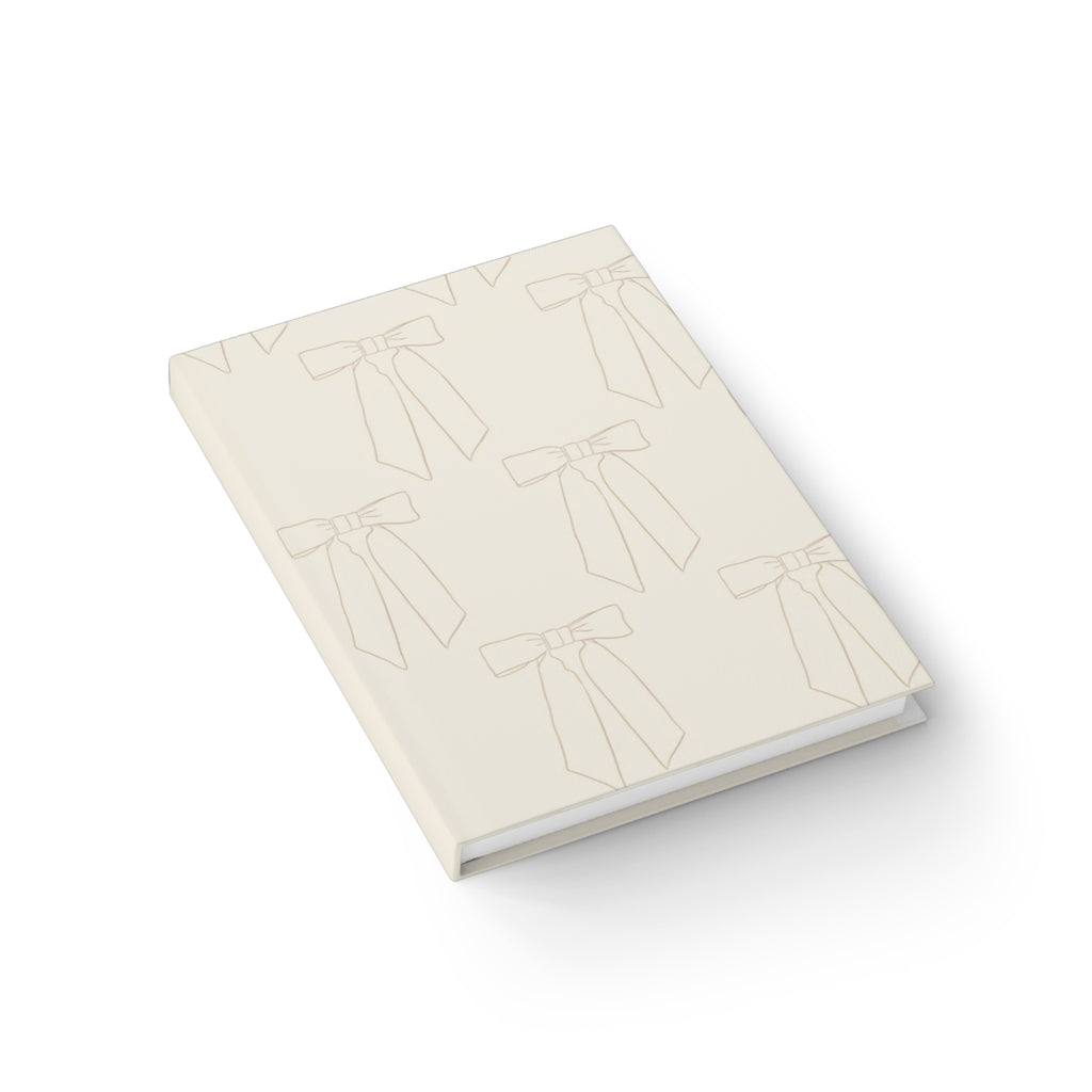 Ribbon Pattern Hardcover Ruled Journal — Cream Bow Notebook for Notes & Gifts