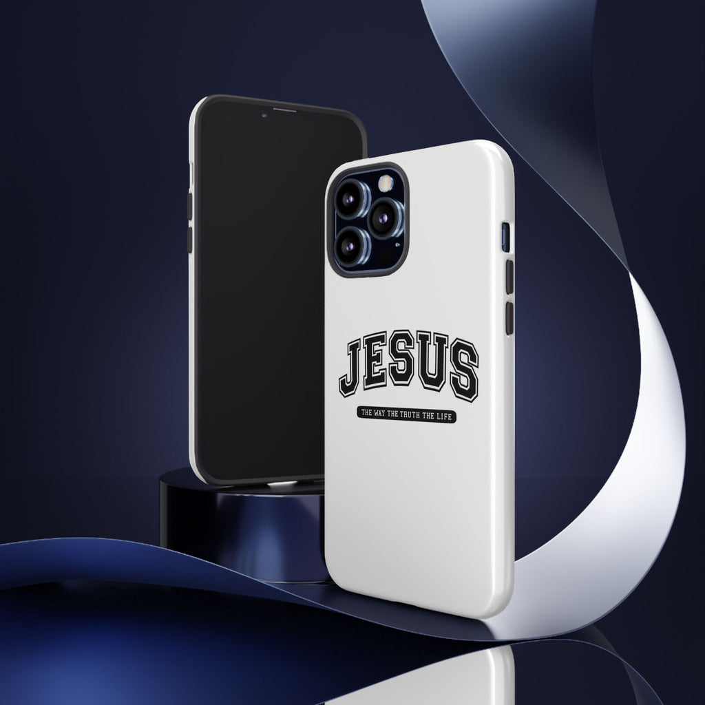 Jesus varsity phone case — 'Jesus: The Way The Truth The Life' tough protective cover