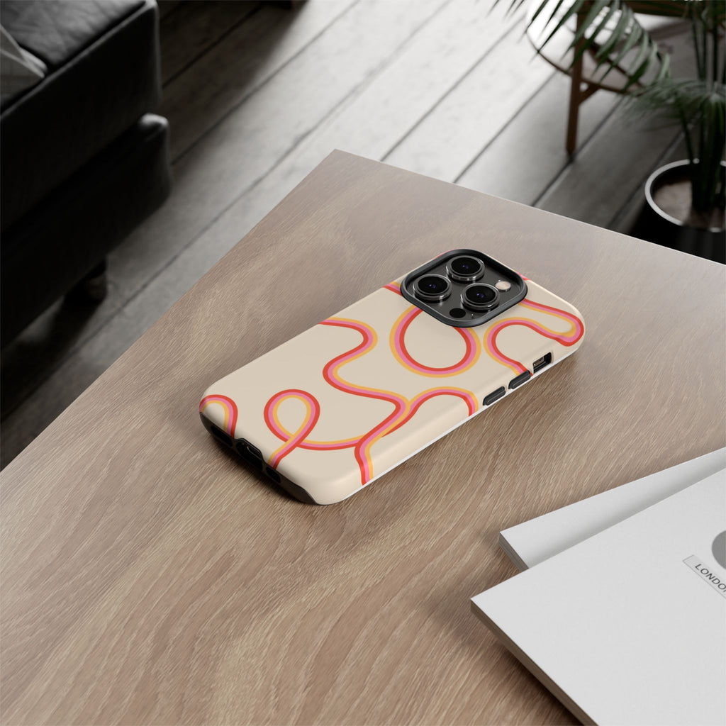 Retro Loop Pattern iPhone Case – Peach & Sunset Abstract Tough Case