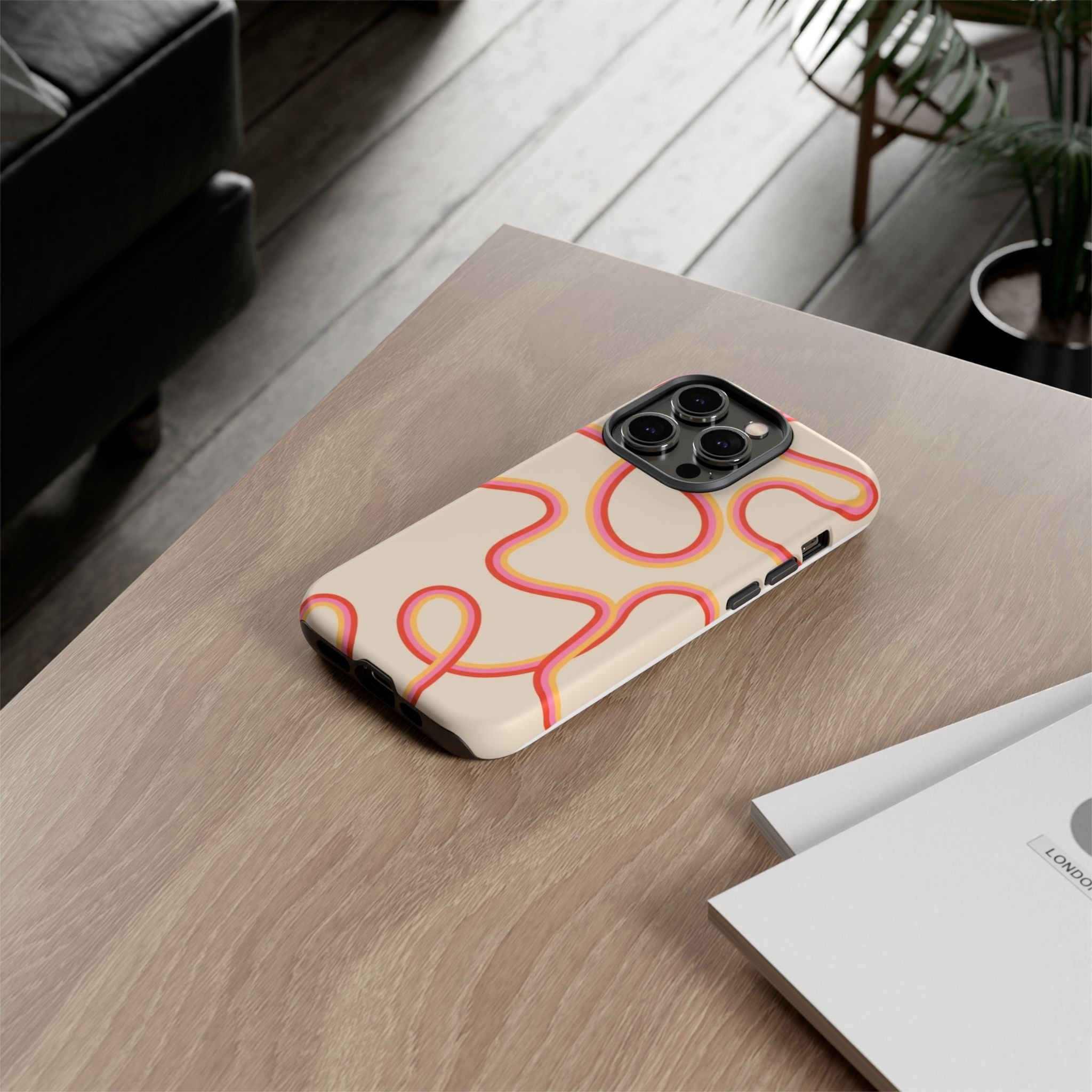 Retro Loop Pattern iPhone Case – Peach & Sunset Abstract Tough Case