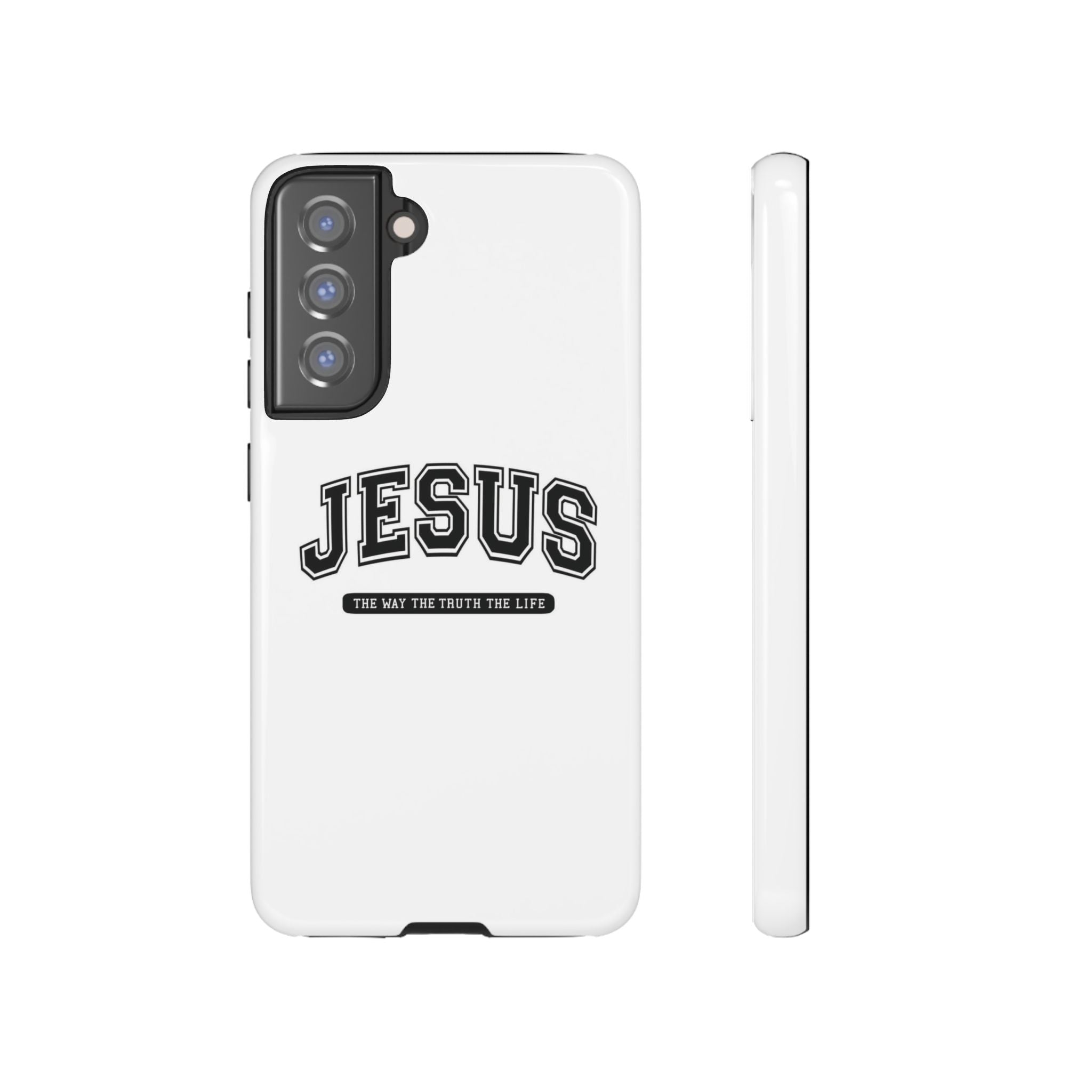 Jesus varsity phone case — 'Jesus: The Way The Truth The Life' tough protective cover