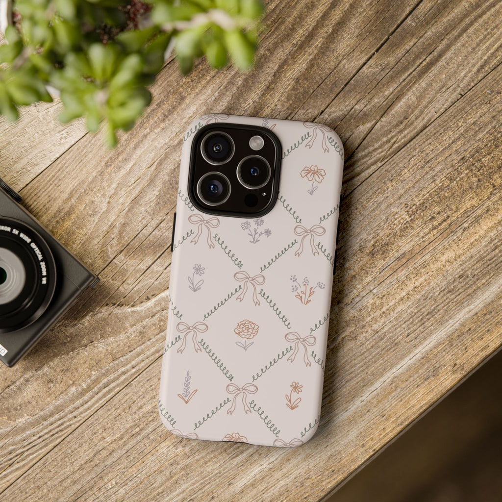 Floral Bow Pattern Tough iPhone Case