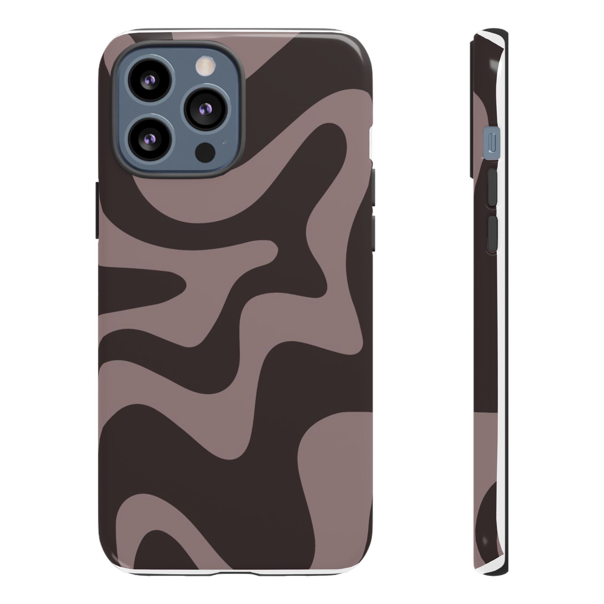Camouflage Swirl iPhone Case — Matte Brown Abstract Camo Protective Cover