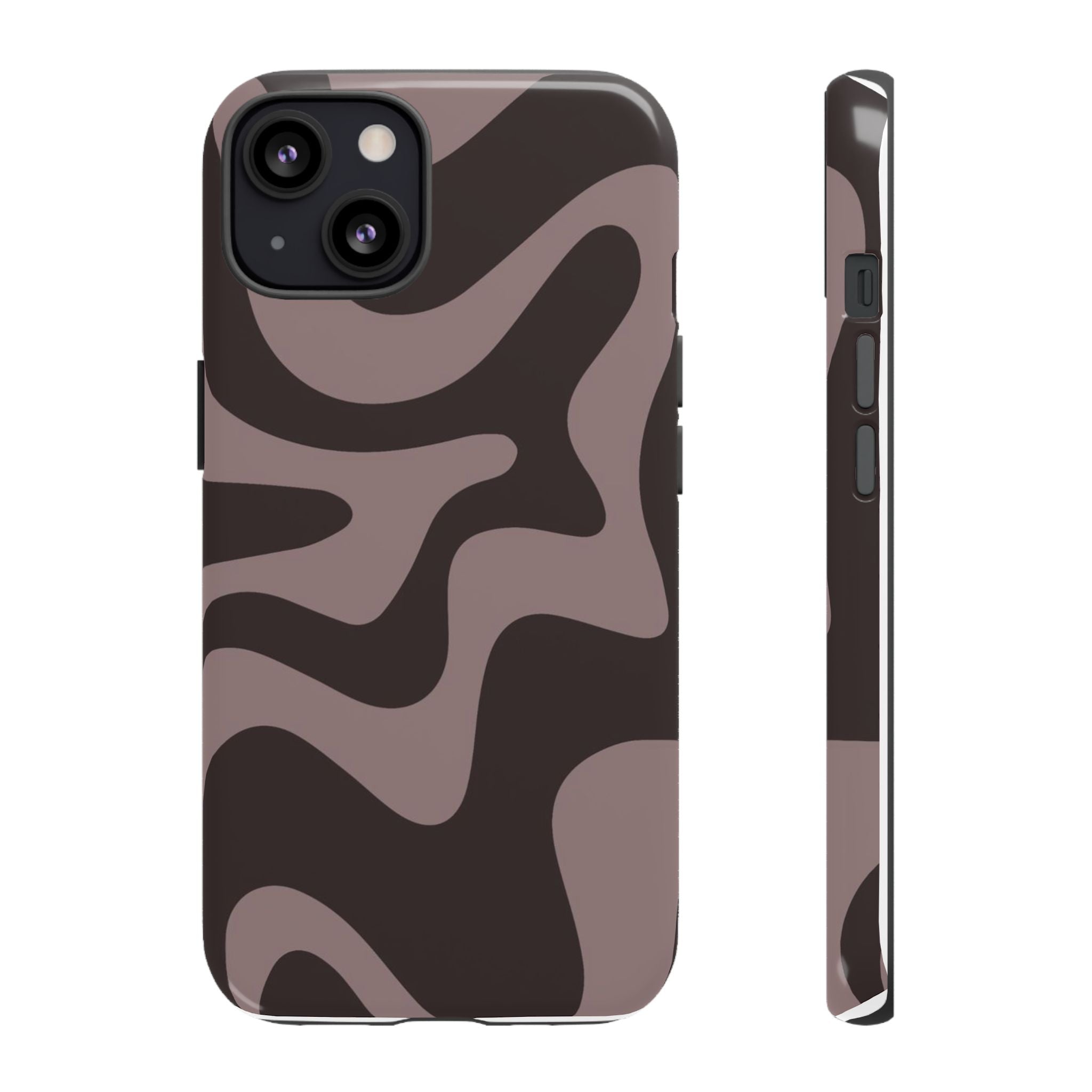 Camouflage Swirl iPhone Case — Matte Brown Abstract Camo Protective Cover