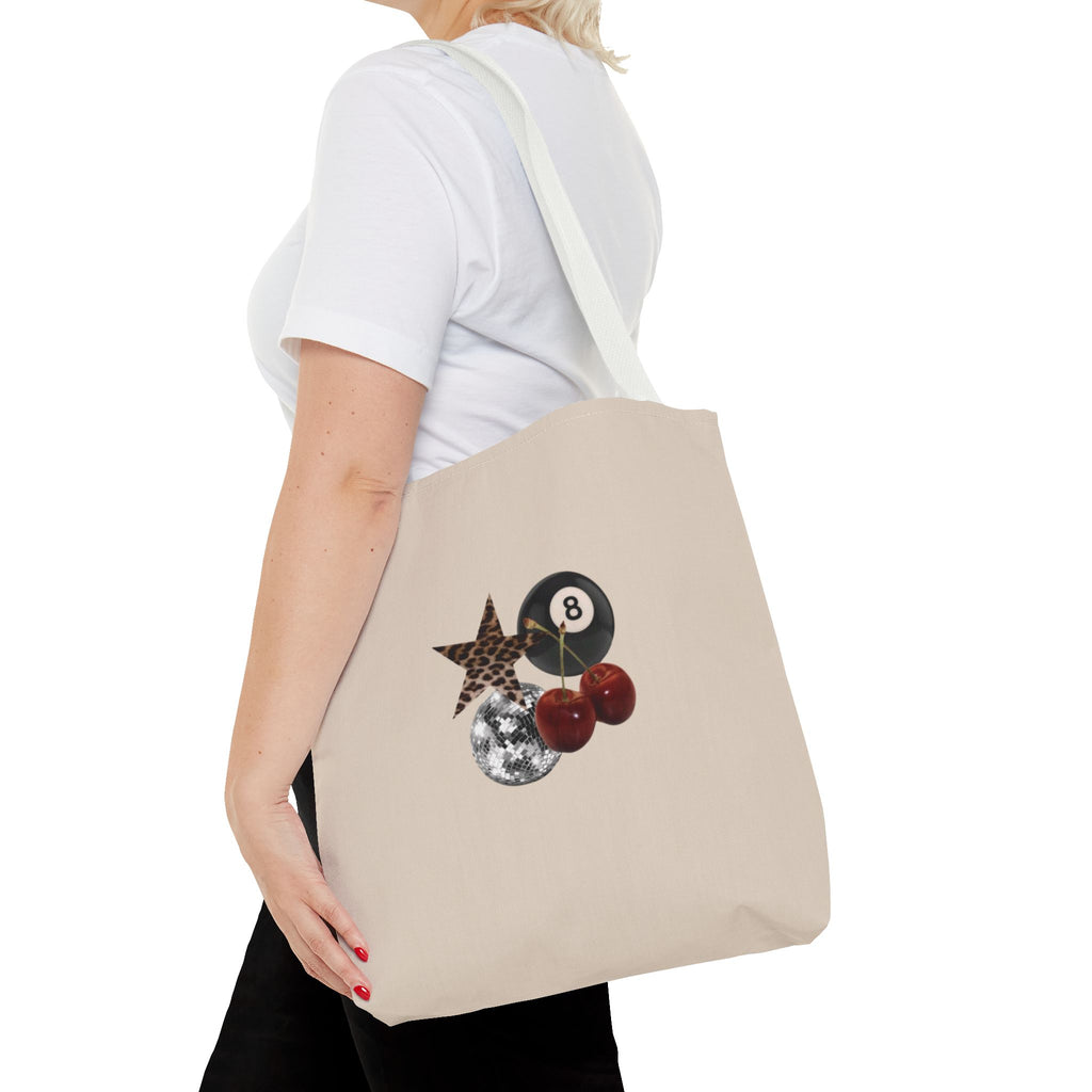 Vintage Retro Collage Tote Bag — 8 Ball, Stars & Cherry Graphic