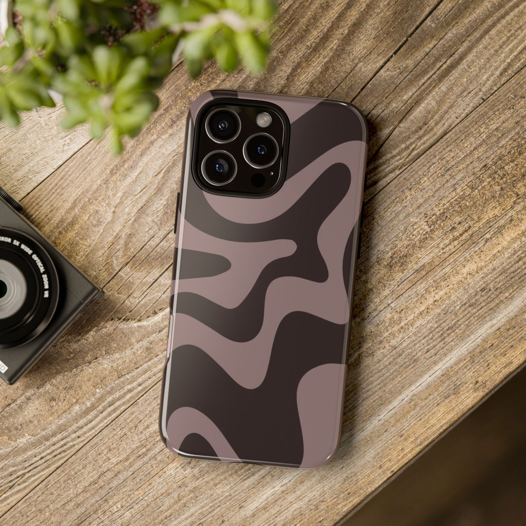 Camouflage Swirl iPhone Case — Matte Brown Abstract Camo Protective Cover