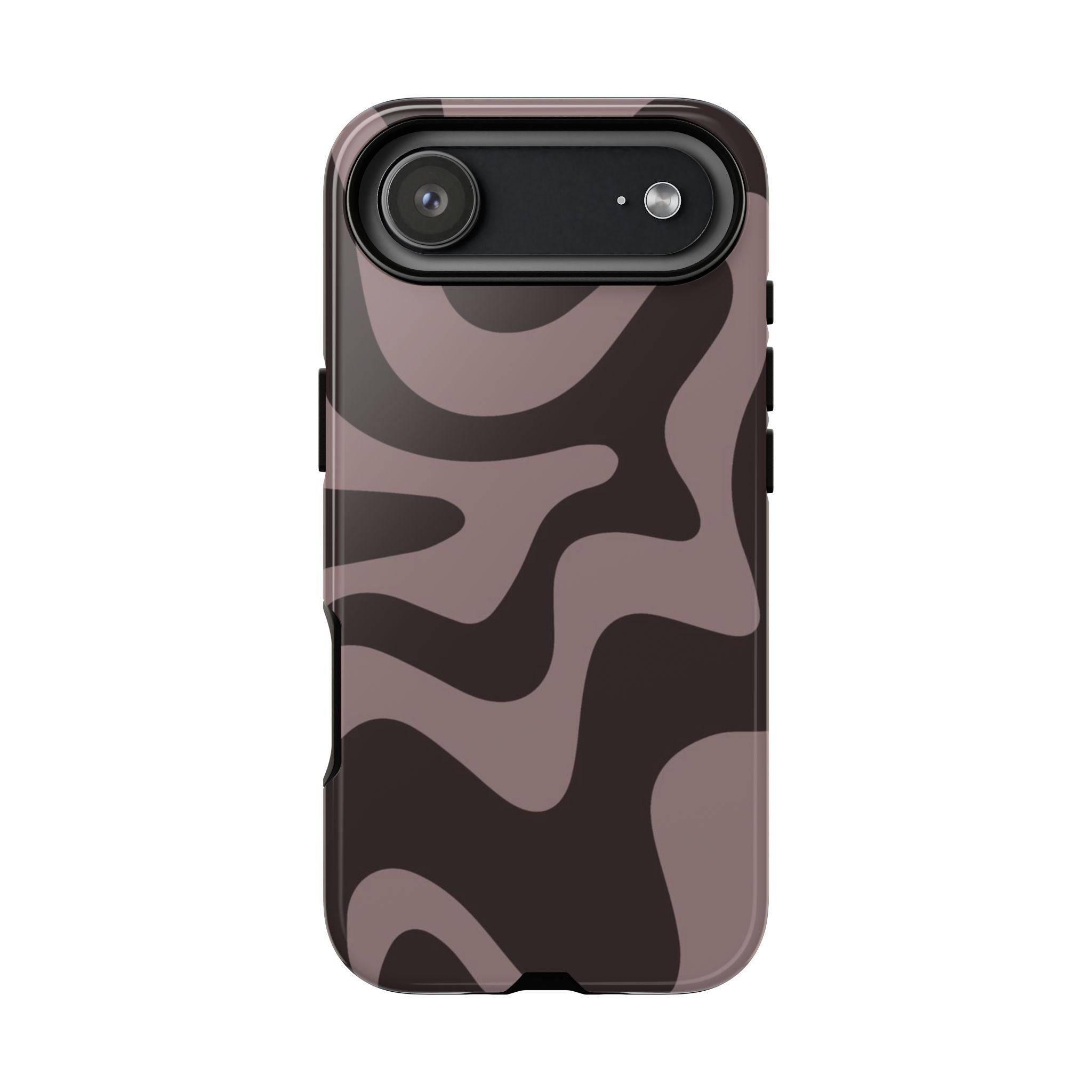 Camouflage Swirl iPhone Case — Matte Brown Abstract Camo Protective Cover