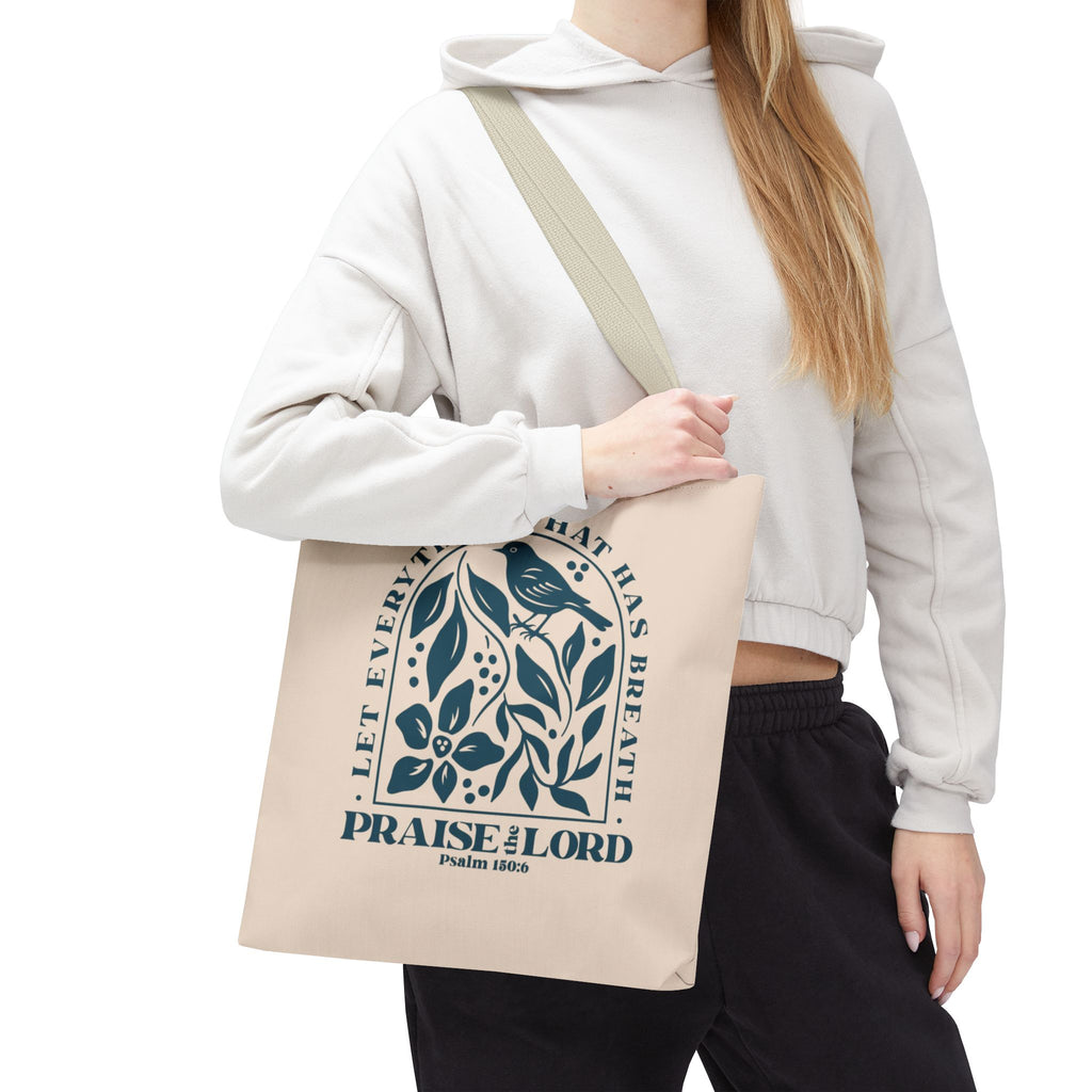 "Praise the Lord" Floral Psalm 150:6 Tote Bag