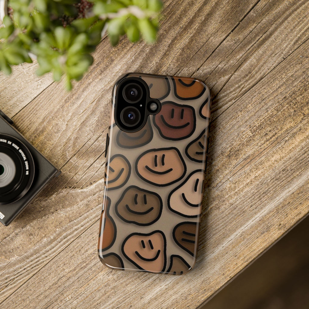 Smiley Faces iPhone Case — Neutral Brown Diverse Smiles Protective Cover