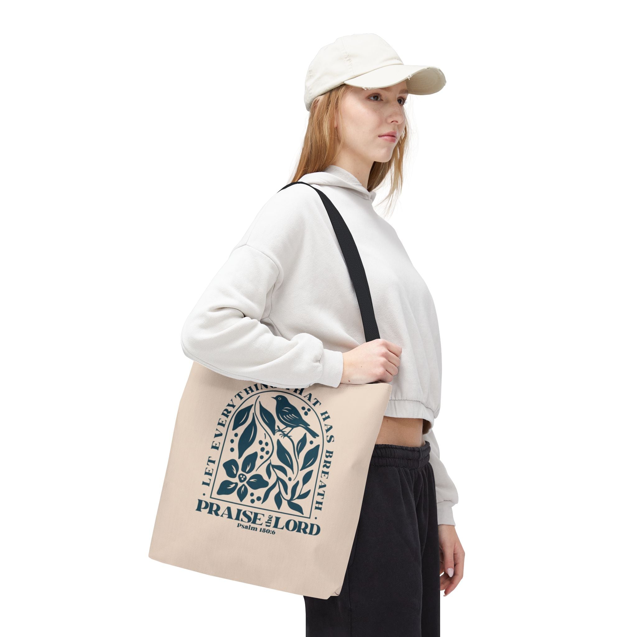 "Praise the Lord" Floral Psalm 150:6 Tote Bag