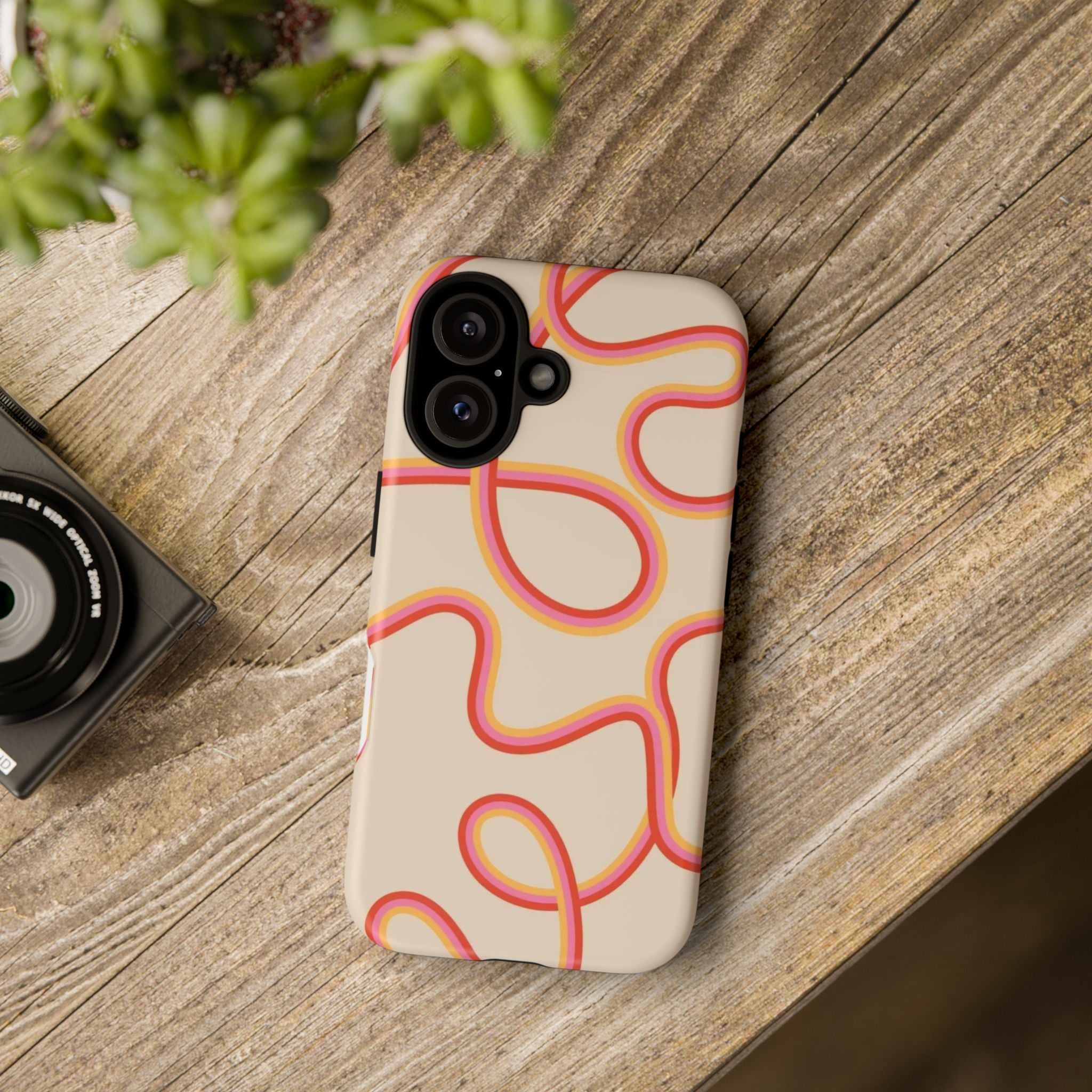 Retro Loop Pattern iPhone Case – Peach & Sunset Abstract Tough Case