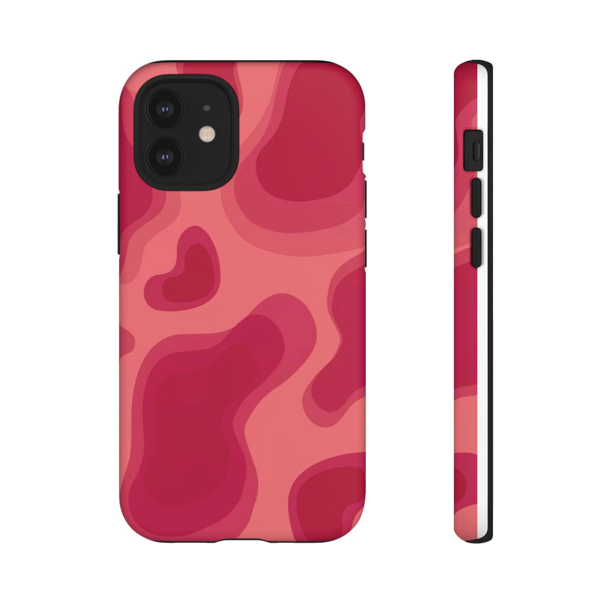 Red Pink Camo iPhone Case — Abstract Heart Pattern Tough Protective Cover