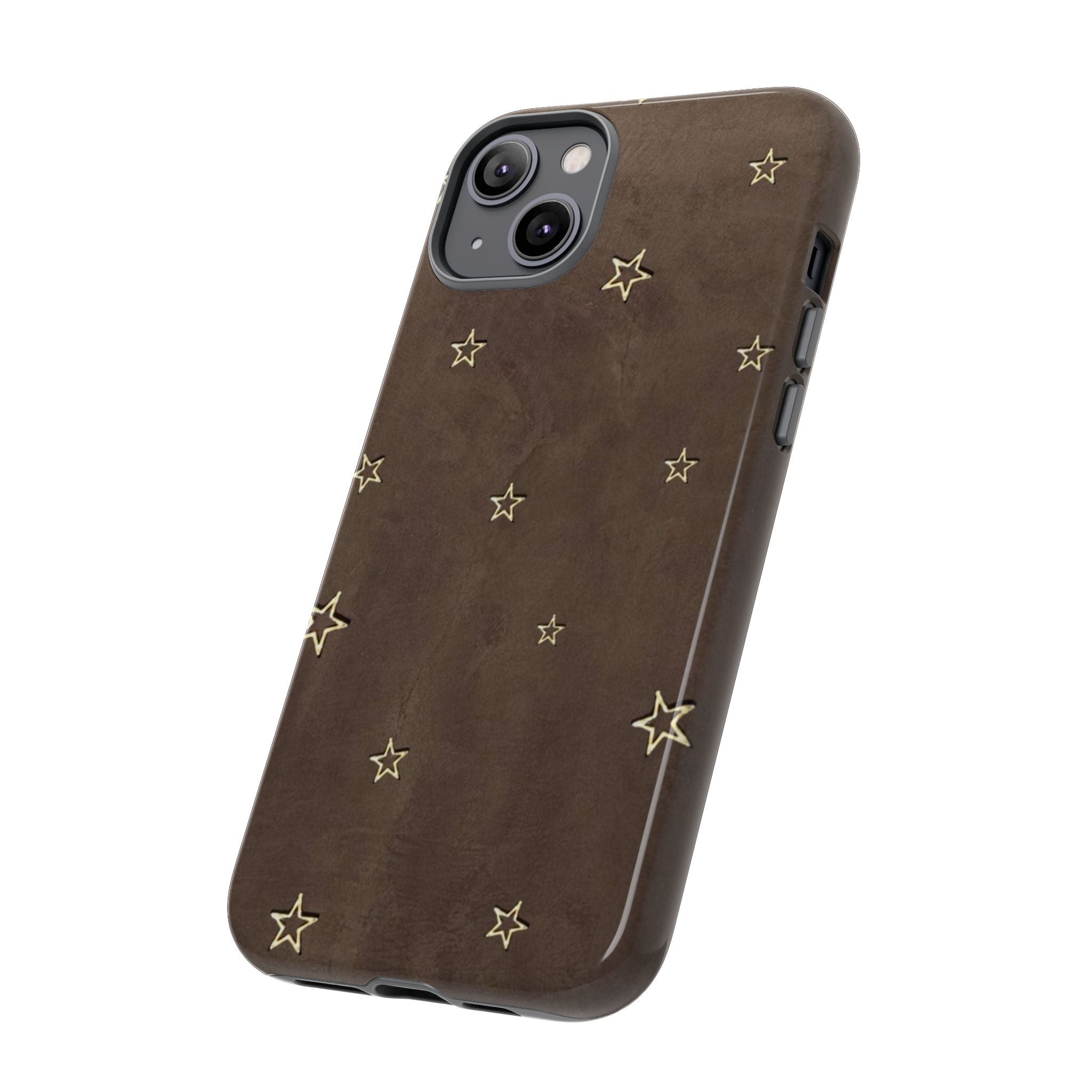 Brown Star Pattern Tough Phone Case – Rugged Leather-Look Protection