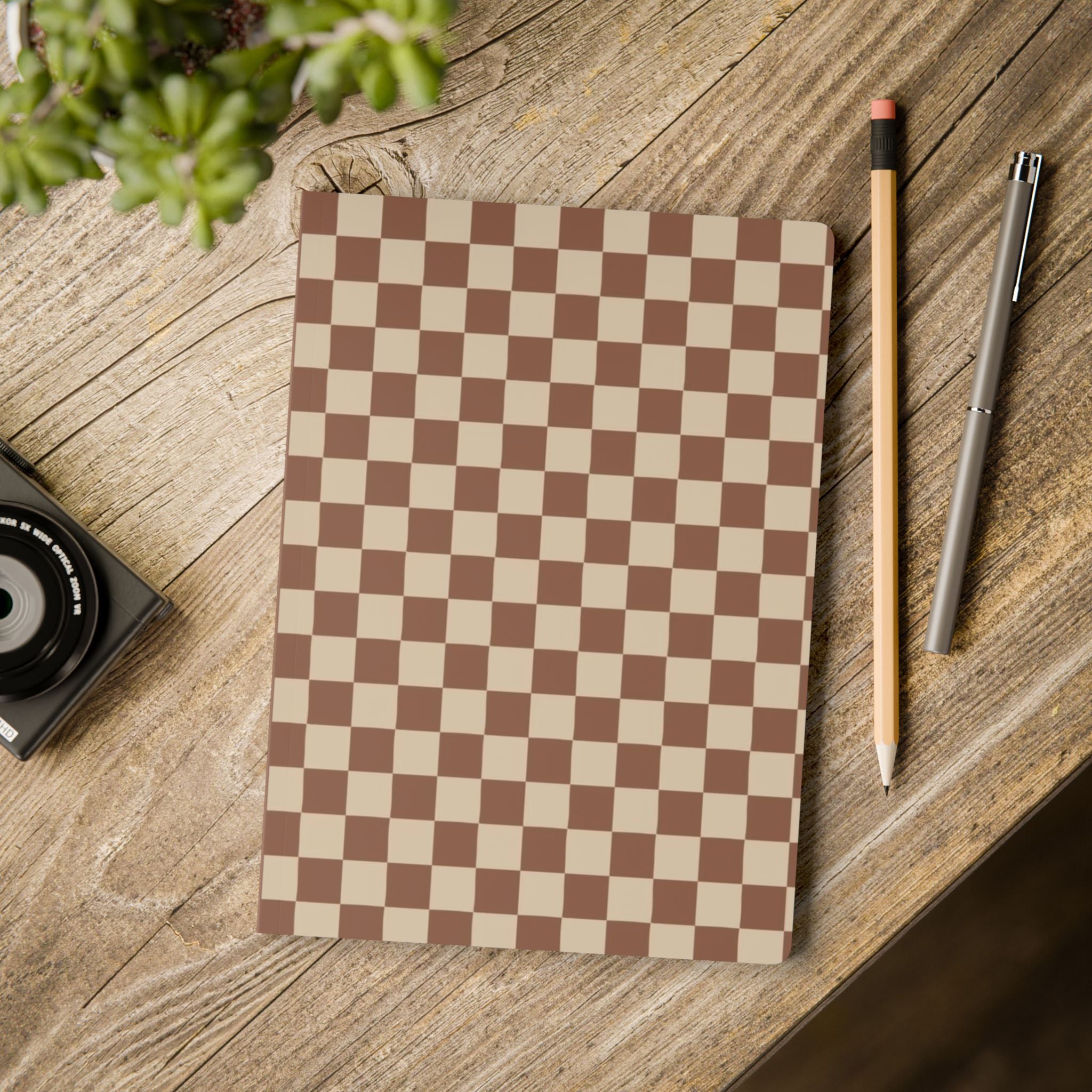 Checkerboard Brown Softcover Journal — Retro Grid Notebook for Notes & Planning