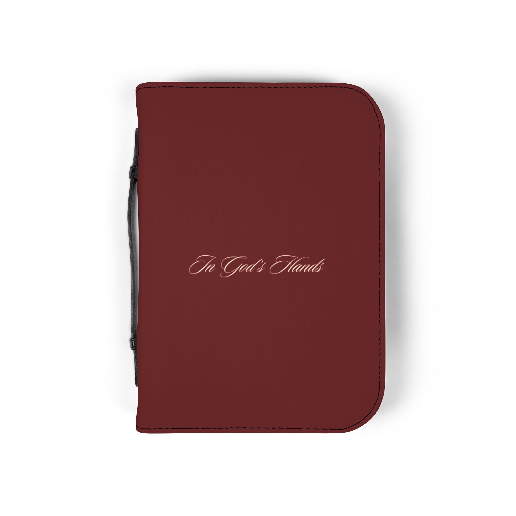 Burgundy Zippered Bible Cover – "In God's Hands" Protective Case with Handle