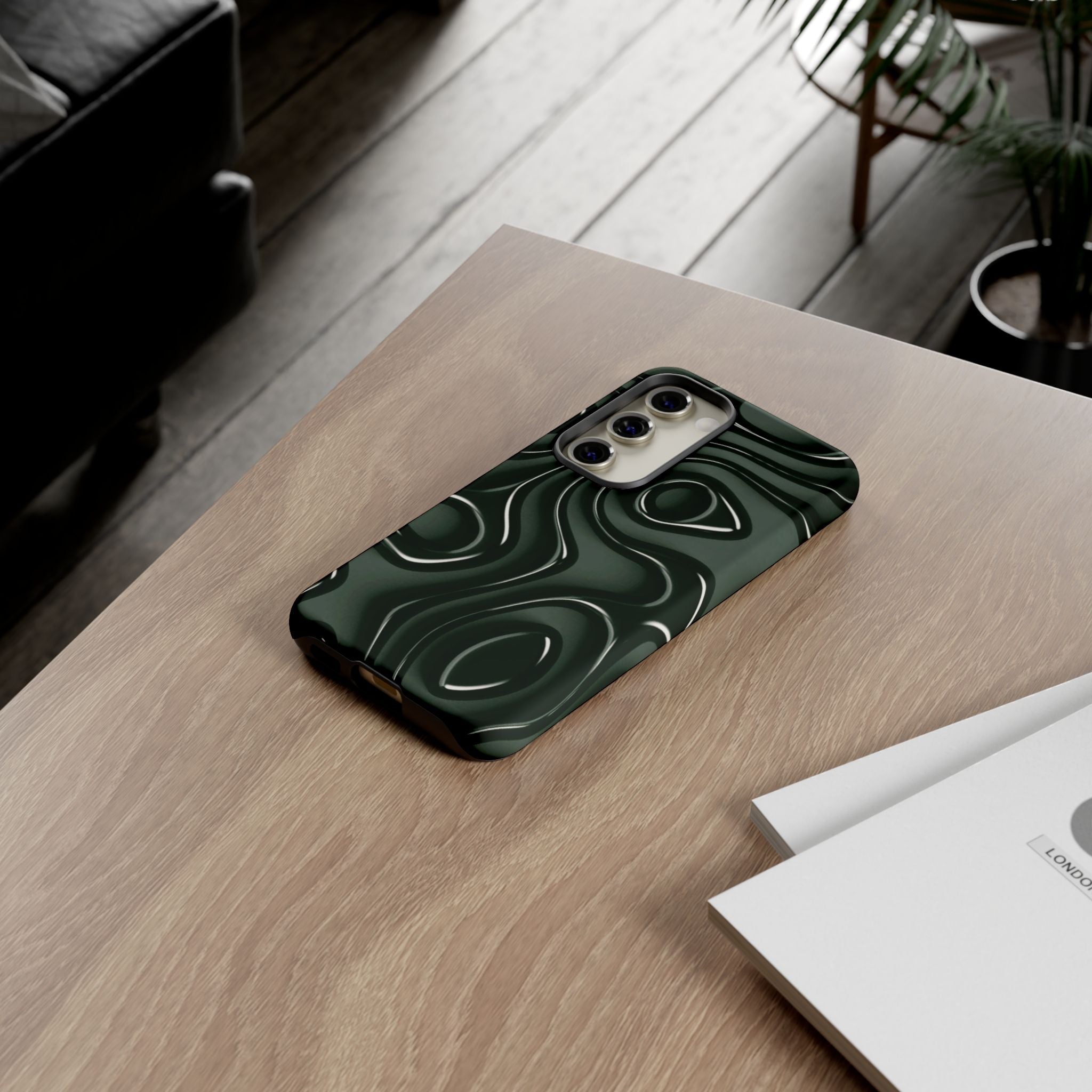 Dark Green Abstract Swirl Tough Phone Case