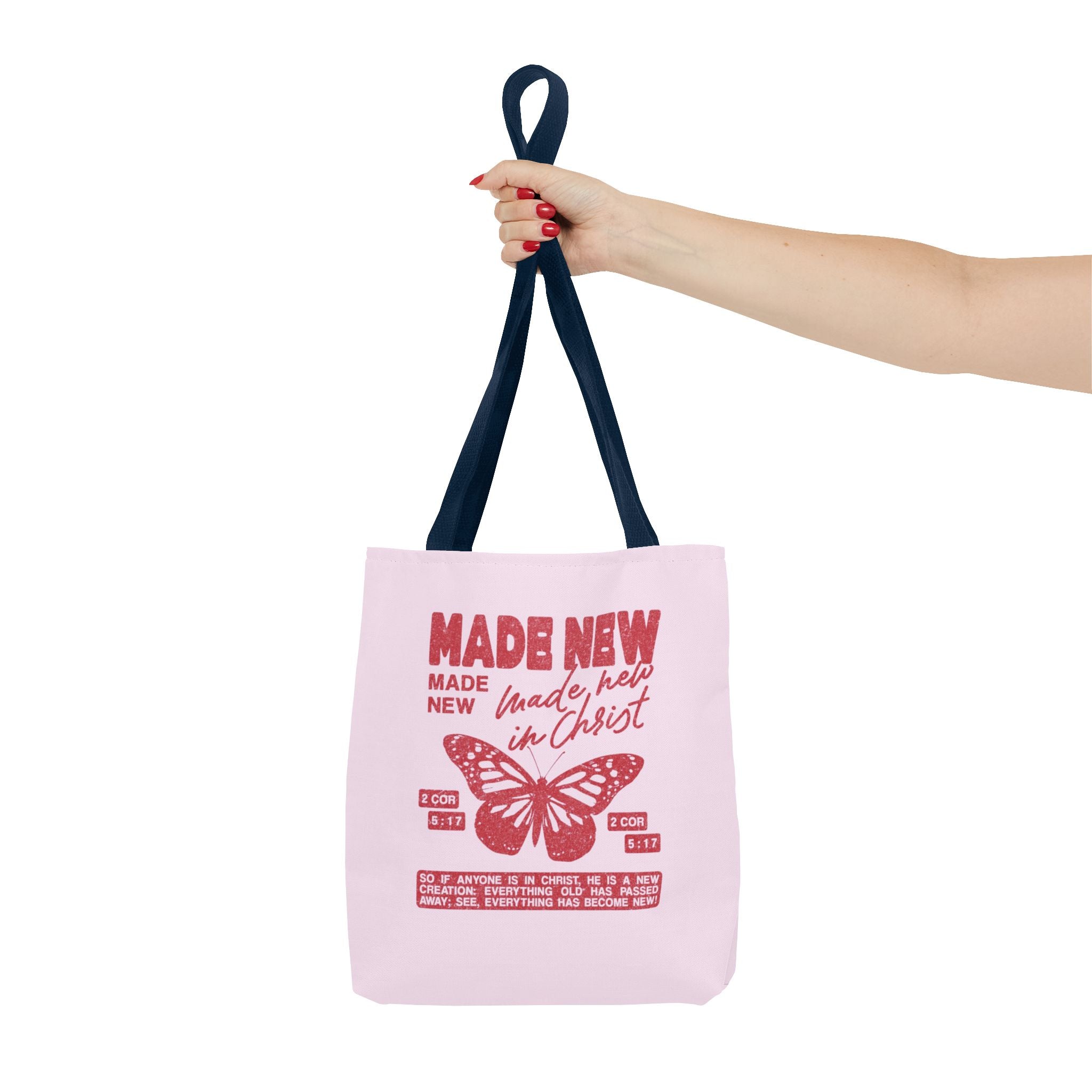 "Made New in Christ" Pink Butterfly Tote